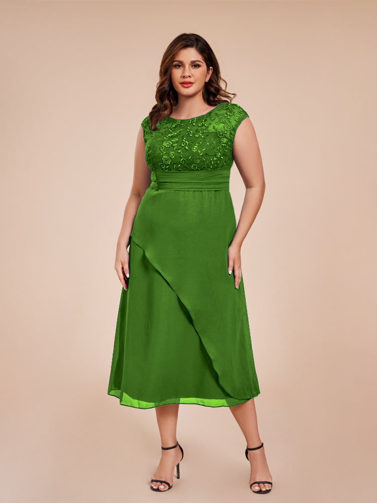 A Line Kappenärmel Rüschen Spitze Mieder Chiffon Mutter der Braut Kleid