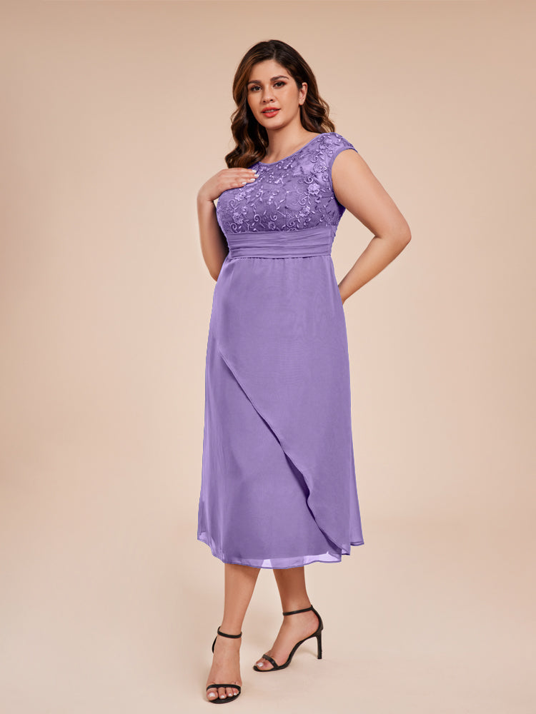 A Line Kappenärmel Rüschen Spitze Mieder Chiffon Mutter der Braut Kleid