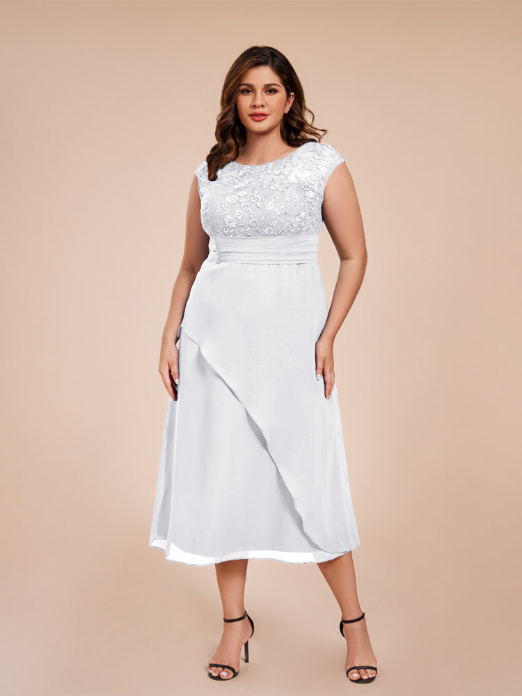 A Line Kappenärmel Rüschen Spitze Mieder Chiffon Mutter der Braut Kleid