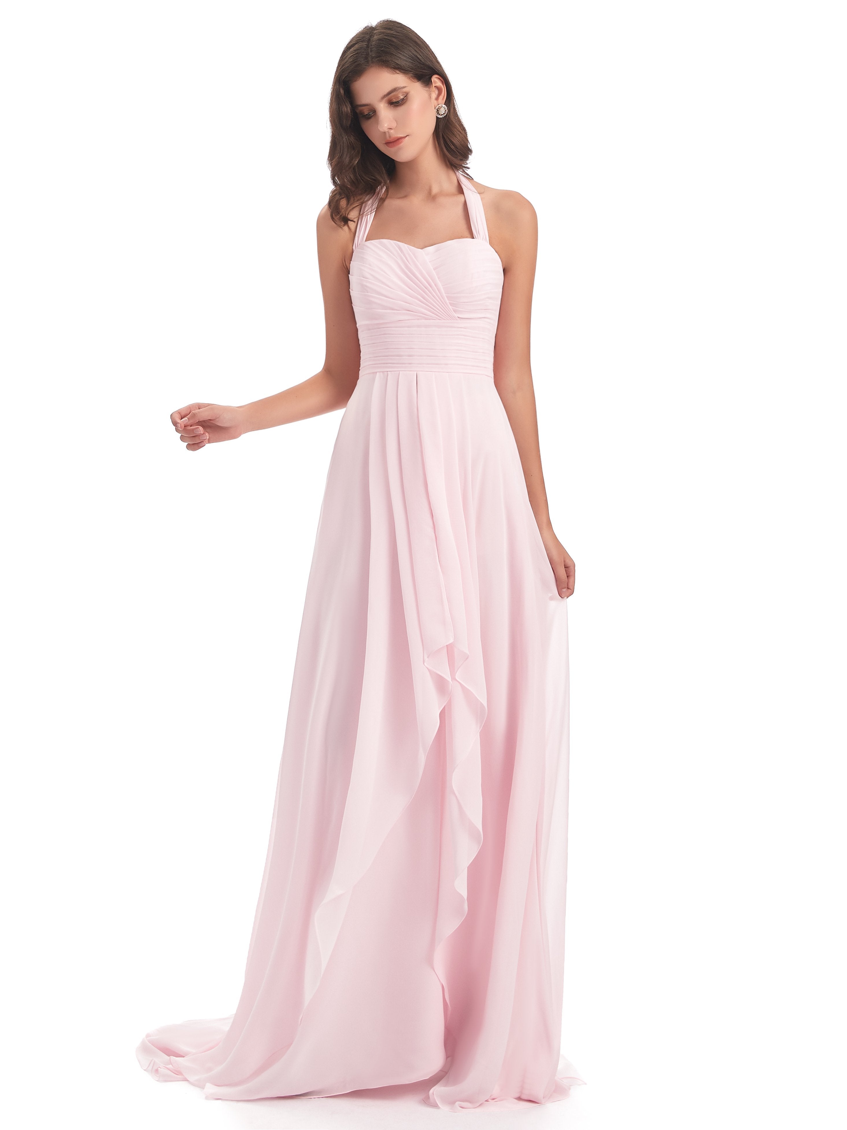 Ensley Asymmetrische High-Low Nackenträger Lange Chiffon Brautjungfernkleider