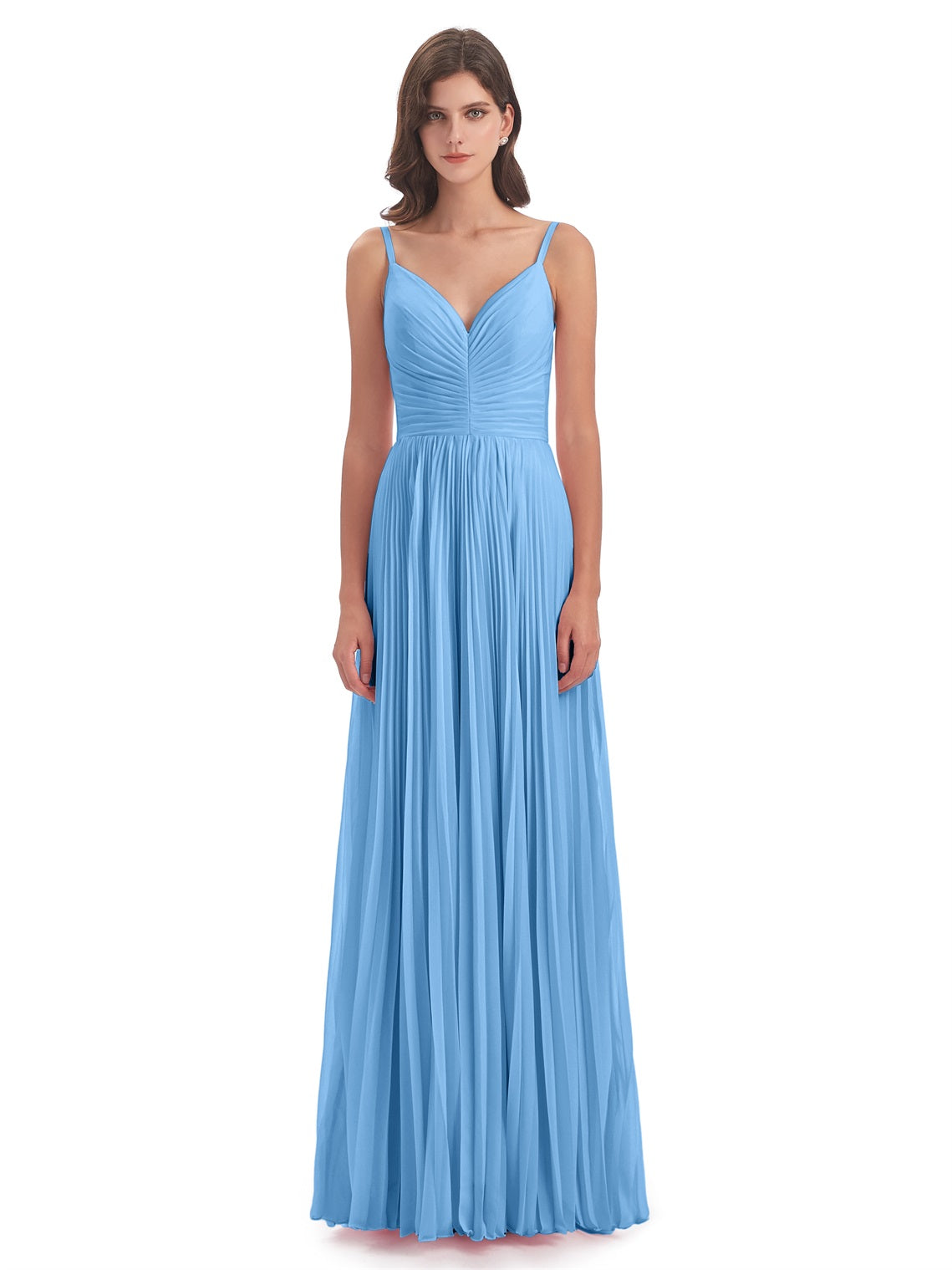 Jazlynn A-Linie Bodenlange Spaghetti-Trägern Chiffon Lange Brautjungfernkleider
