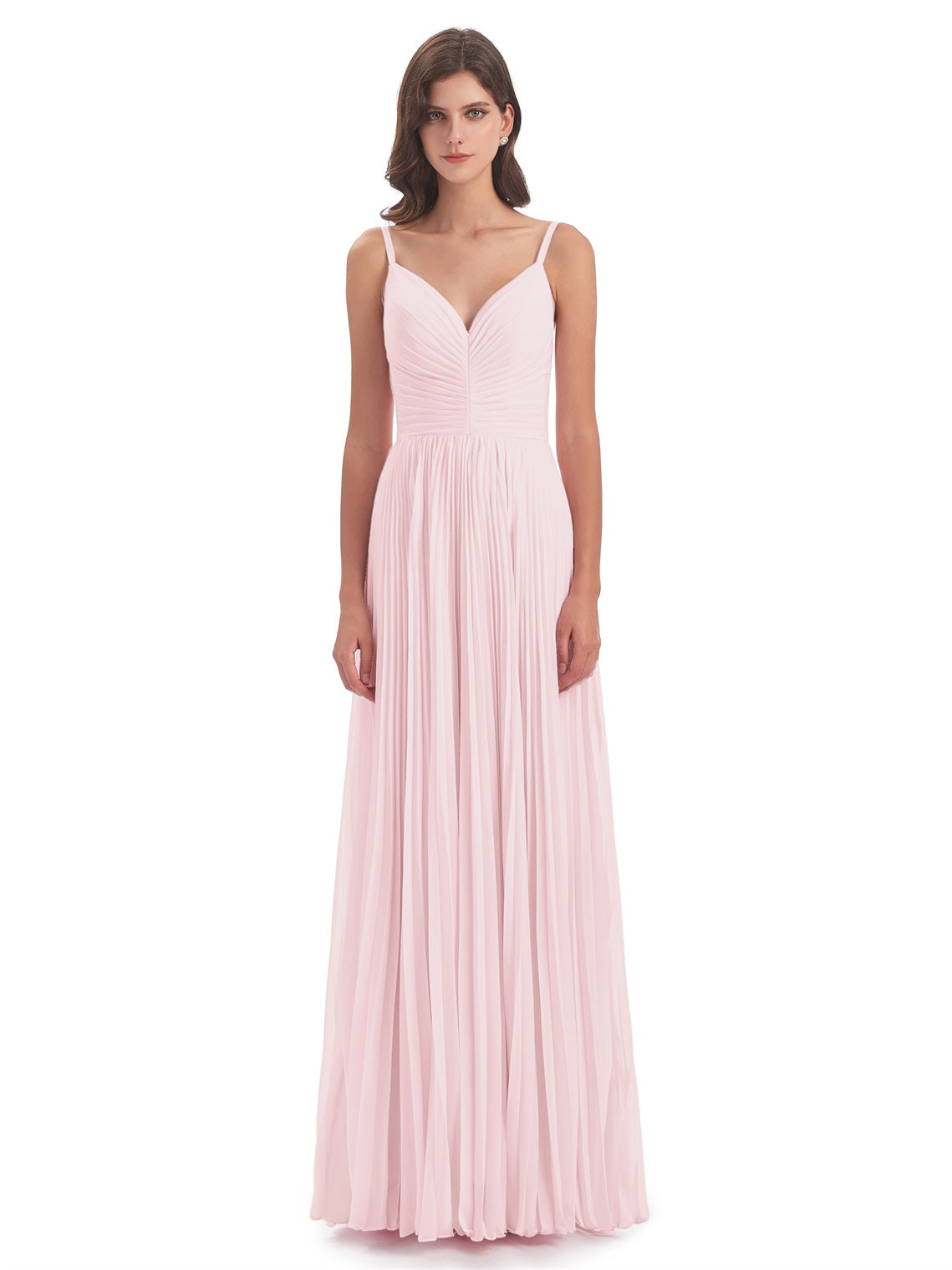 Jazlynn A-Linie Bodenlange Spaghetti-Trägern Chiffon Lange Brautjungfernkleider