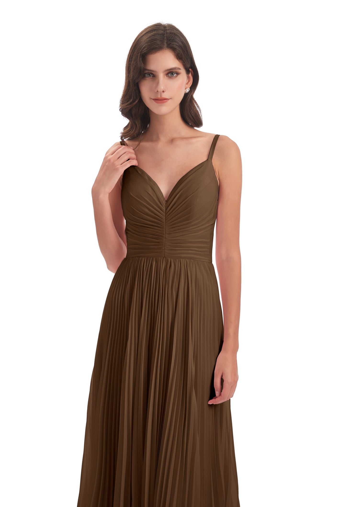 Jazlynn A-Linie Bodenlange Spaghetti-Trägern Chiffon Lange Brautjungfernkleider