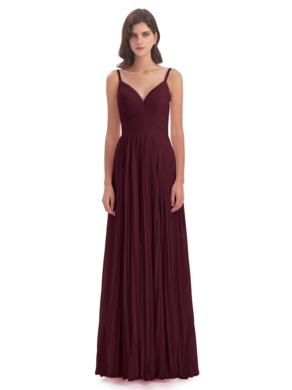 Jazlynn A-Linie Bodenlange Spaghetti-Trägern Chiffon Lange Brautjungfernkleider