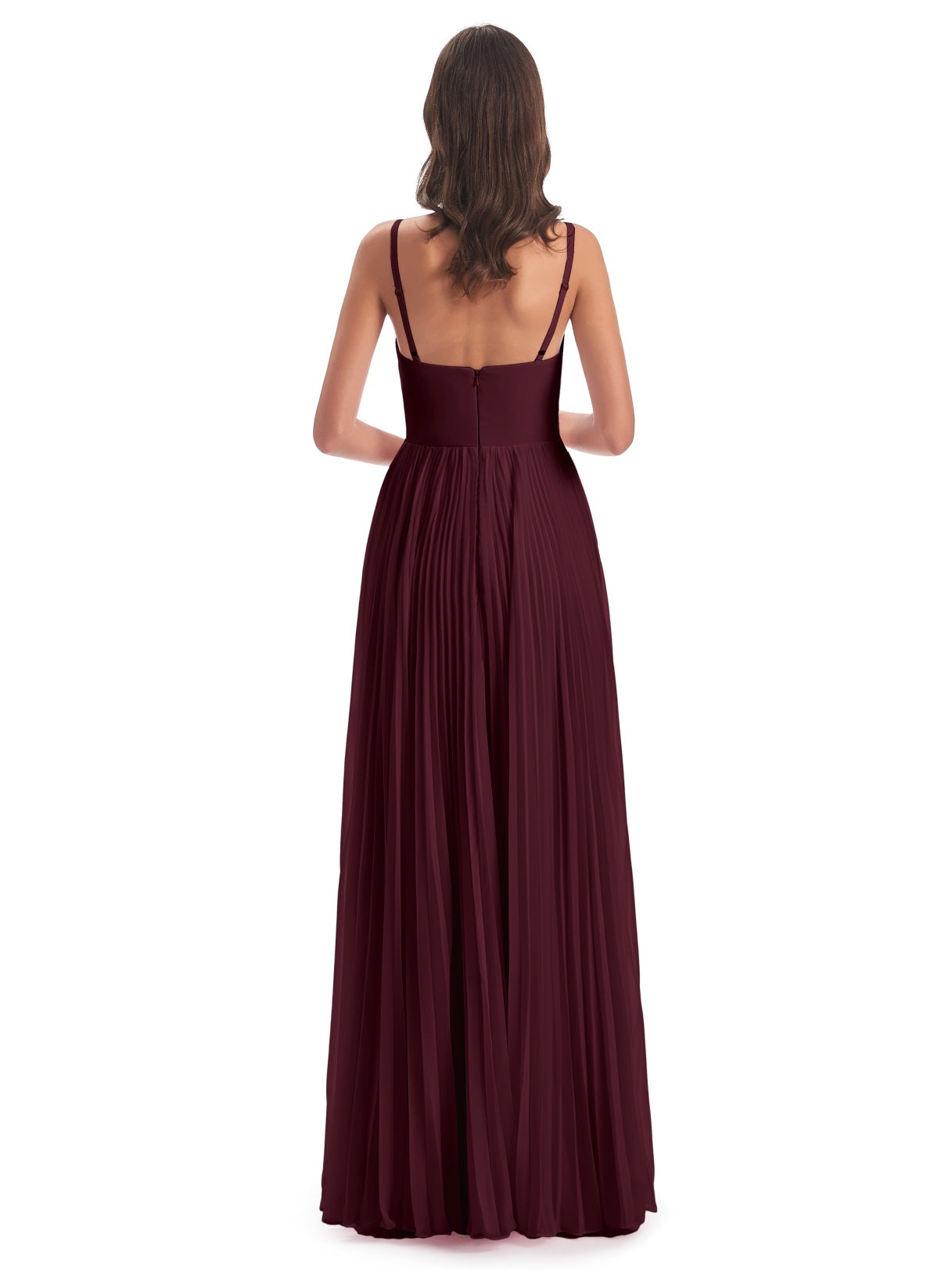 Jazlynn A-Linie Bodenlange Spaghetti-Trägern Chiffon Lange Brautjungfernkleider