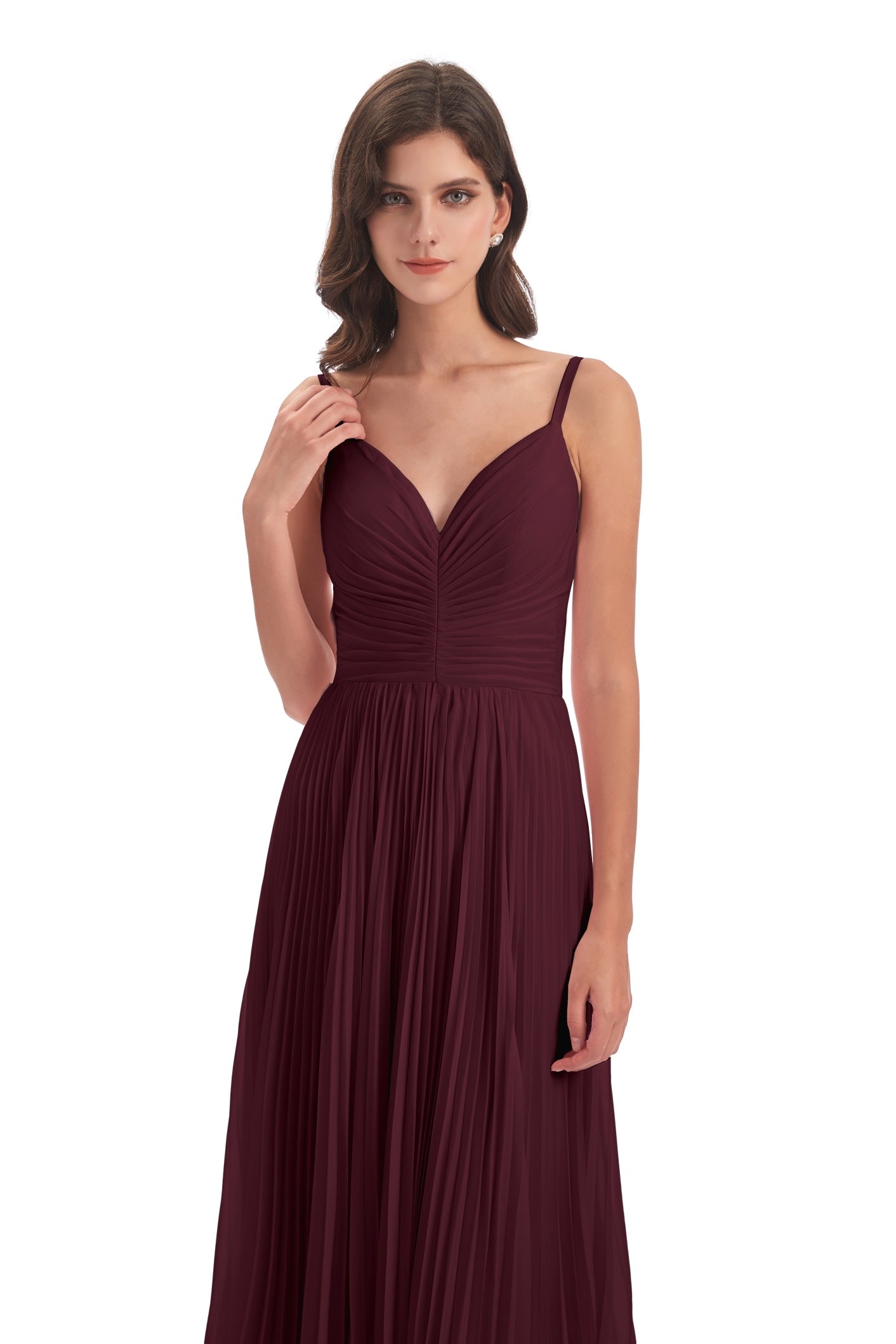 Jazlynn A-Linie Bodenlange Spaghetti-Trägern Chiffon Lange Brautjungfernkleider