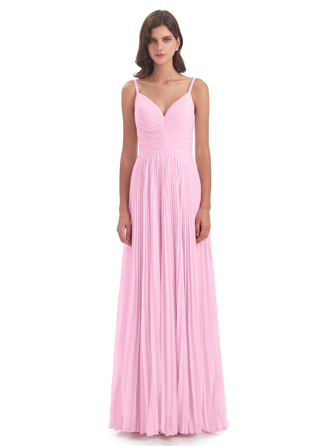 Jazlynn A-Linie Bodenlange Spaghetti-Trägern Chiffon Lange Brautjungfernkleider