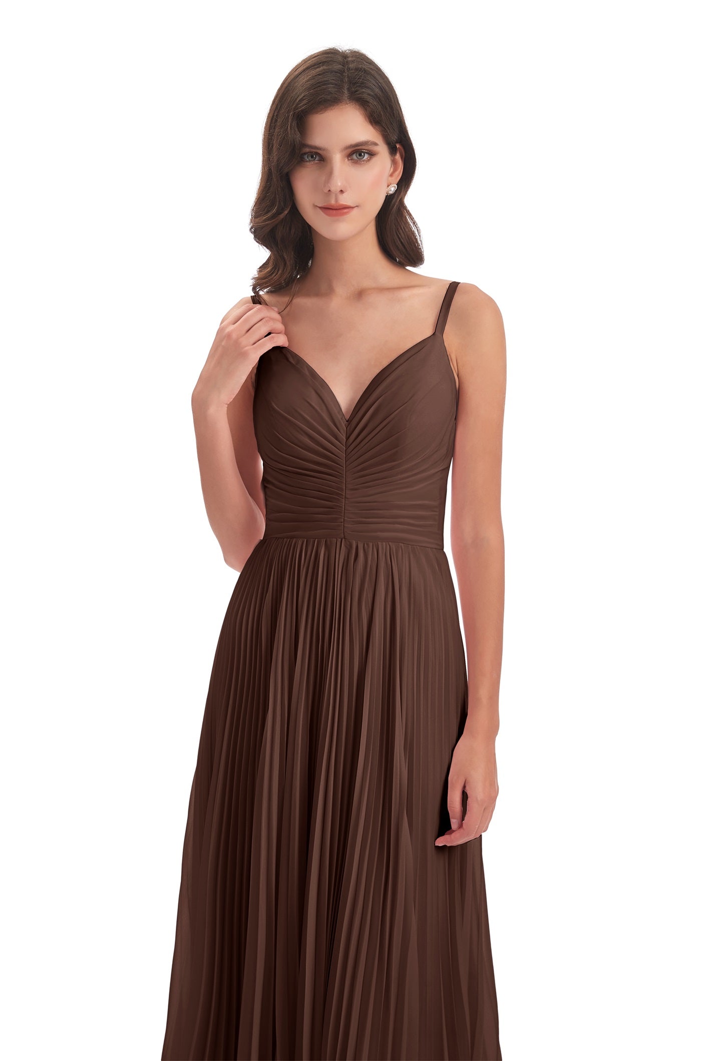 Jazlynn A-Linie Bodenlange Spaghetti-Trägern Chiffon Lange Brautjungfernkleider