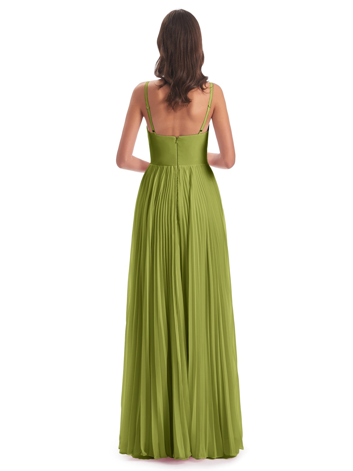 Jazlynn A-Linie Bodenlange Spaghetti-Trägern Chiffon Lange Brautjungfernkleider