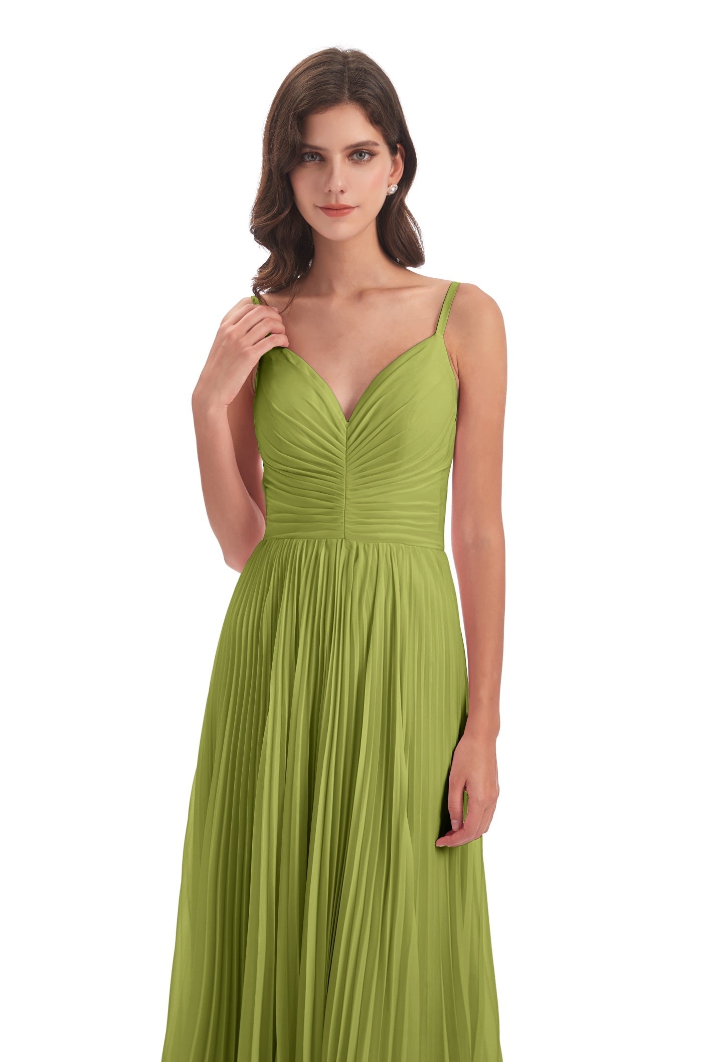 Jazlynn A-Linie Bodenlange Spaghetti-Trägern Chiffon Lange Brautjungfernkleider