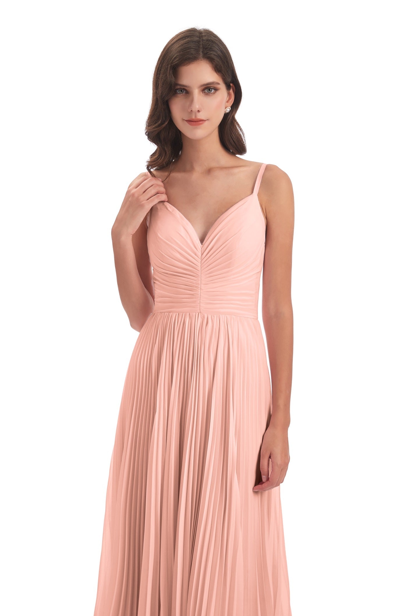 Jazlynn A-Linie Bodenlange Spaghetti-Trägern Chiffon Lange Brautjungfernkleider