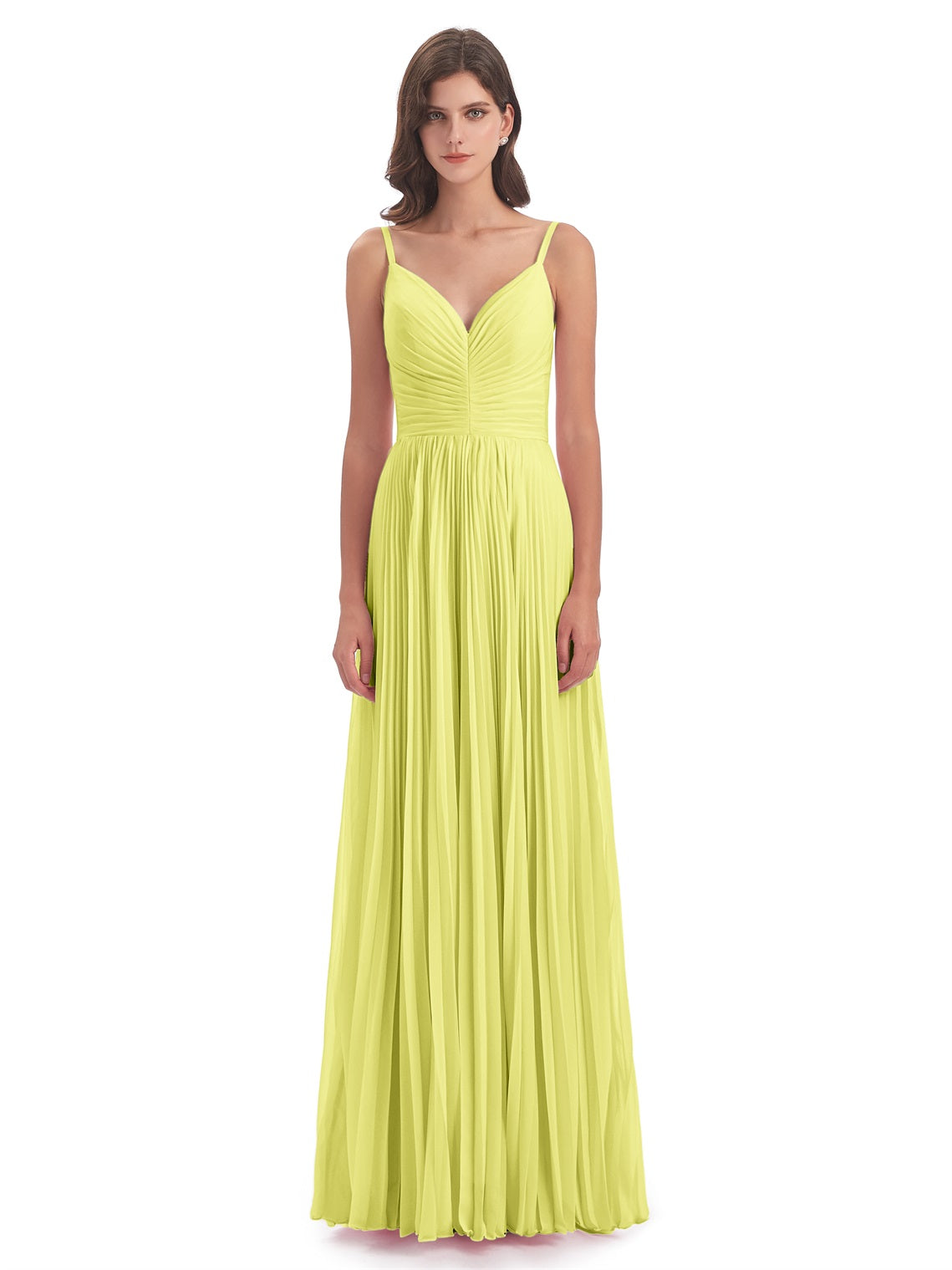 Jazlynn A-Linie Bodenlange Spaghetti-Trägern Chiffon Lange Brautjungfernkleider