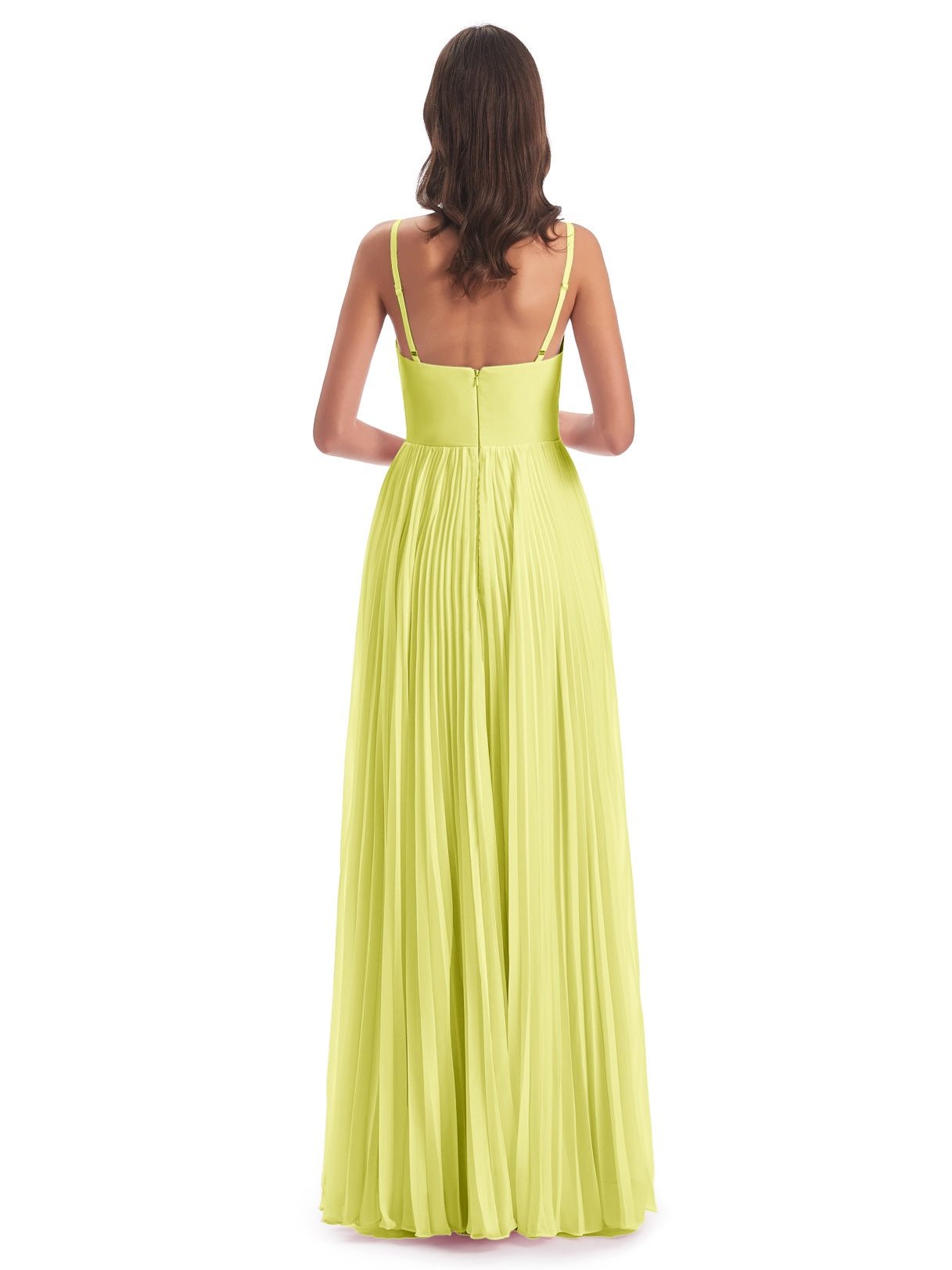 Jazlynn A-Linie Bodenlange Spaghetti-Trägern Chiffon Lange Brautjungfernkleider