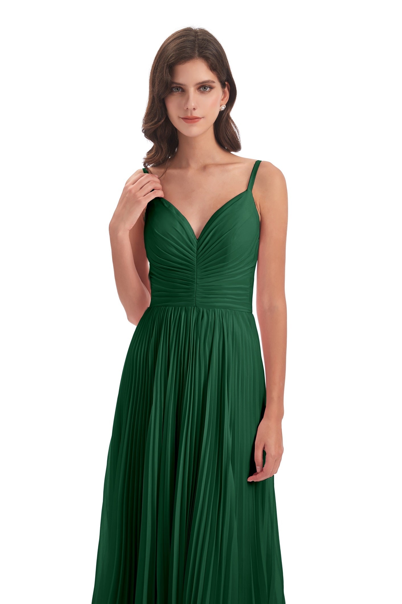 Jazlynn A-Linie Bodenlange Spaghetti-Trägern Chiffon Lange Brautjungfernkleider