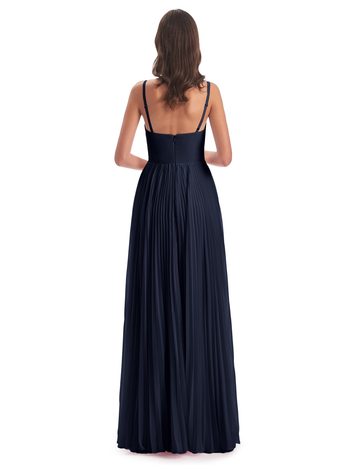 Jazlynn A-Linie Bodenlange Spaghetti-Trägern Chiffon Lange Brautjungfernkleider