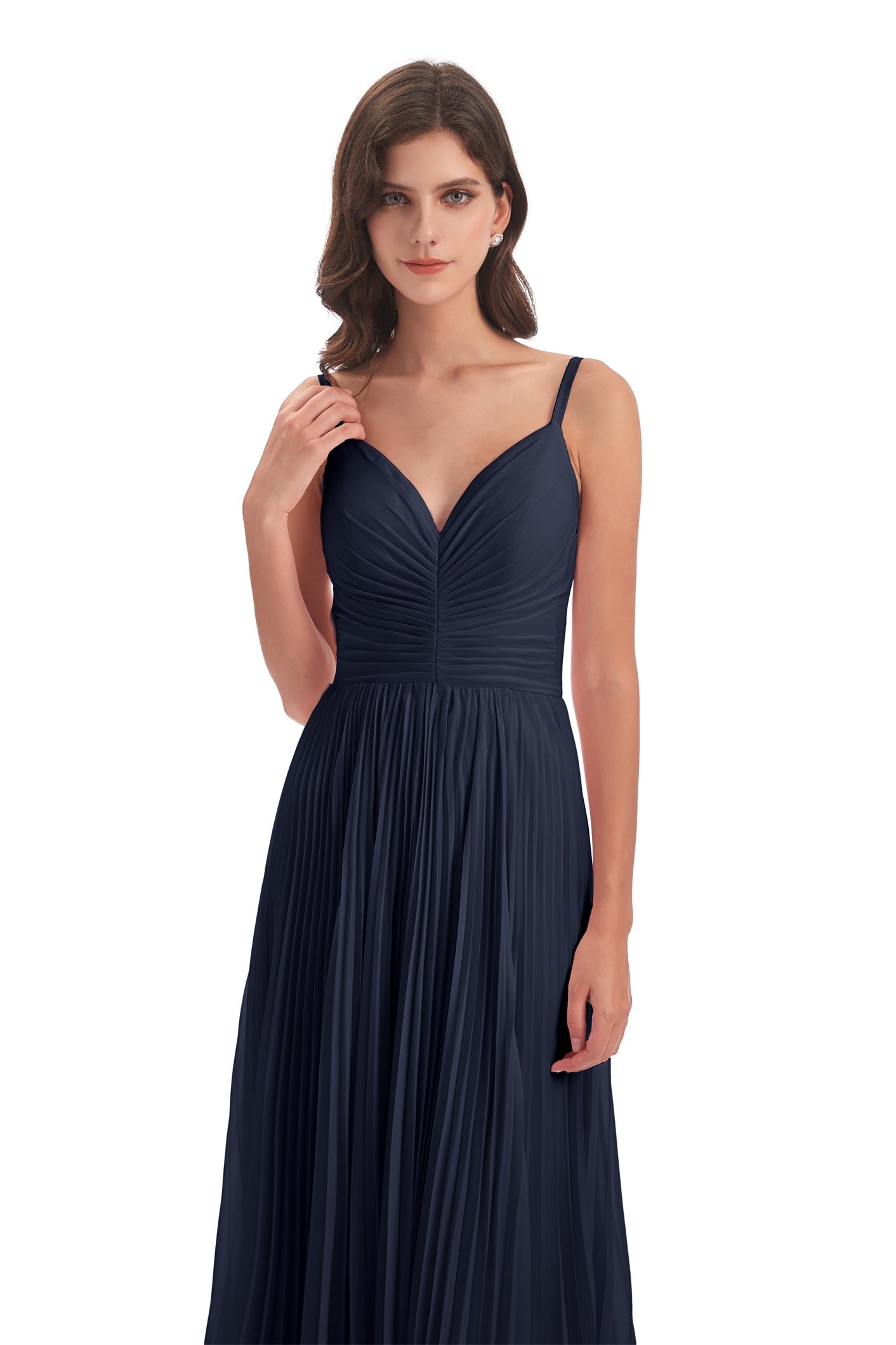 Jazlynn A-Linie Bodenlange Spaghetti-Trägern Chiffon Lange Brautjungfernkleider