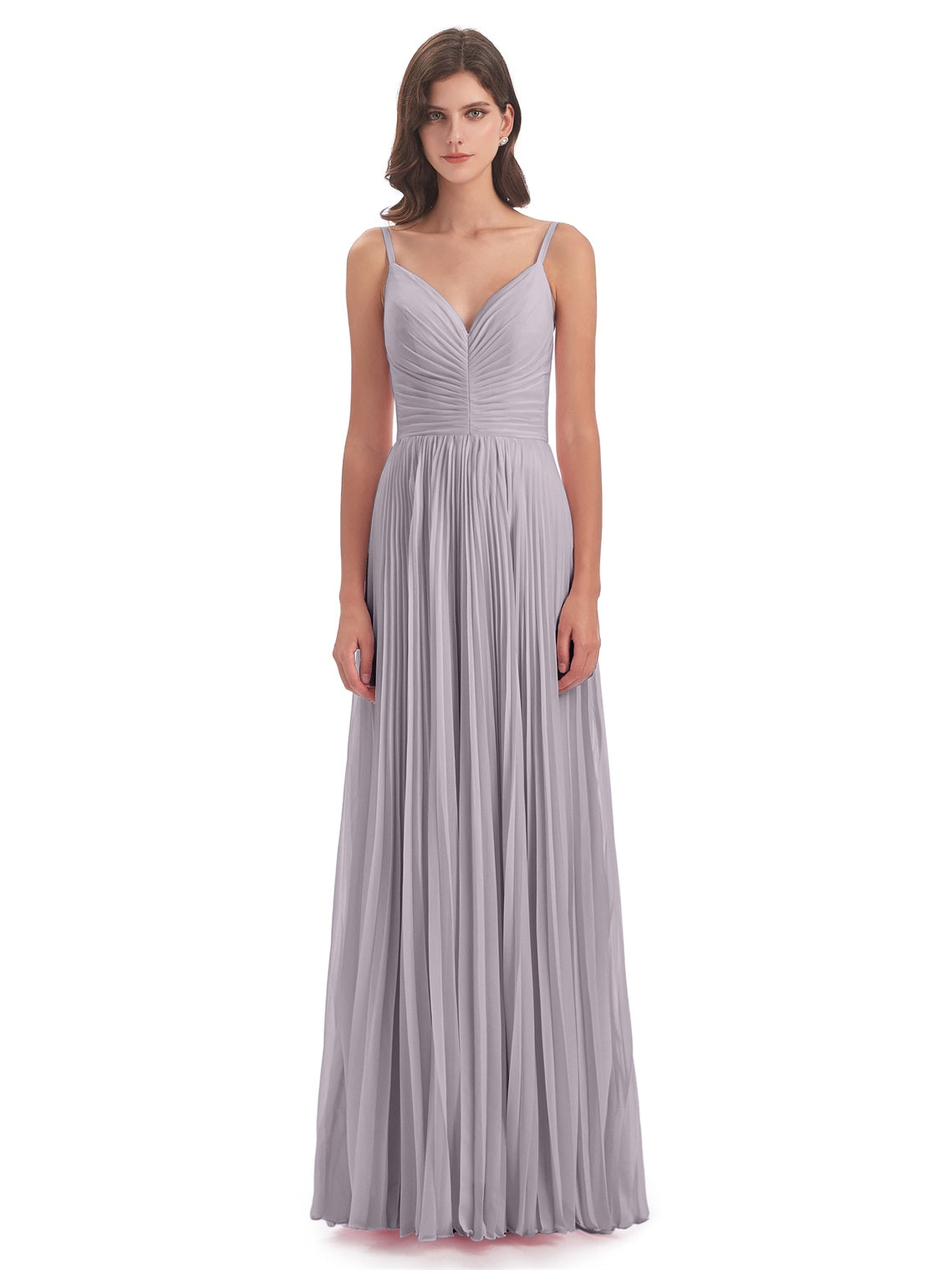 Jazlynn A-Linie Bodenlange Spaghetti-Trägern Chiffon Lange Brautjungfernkleider
