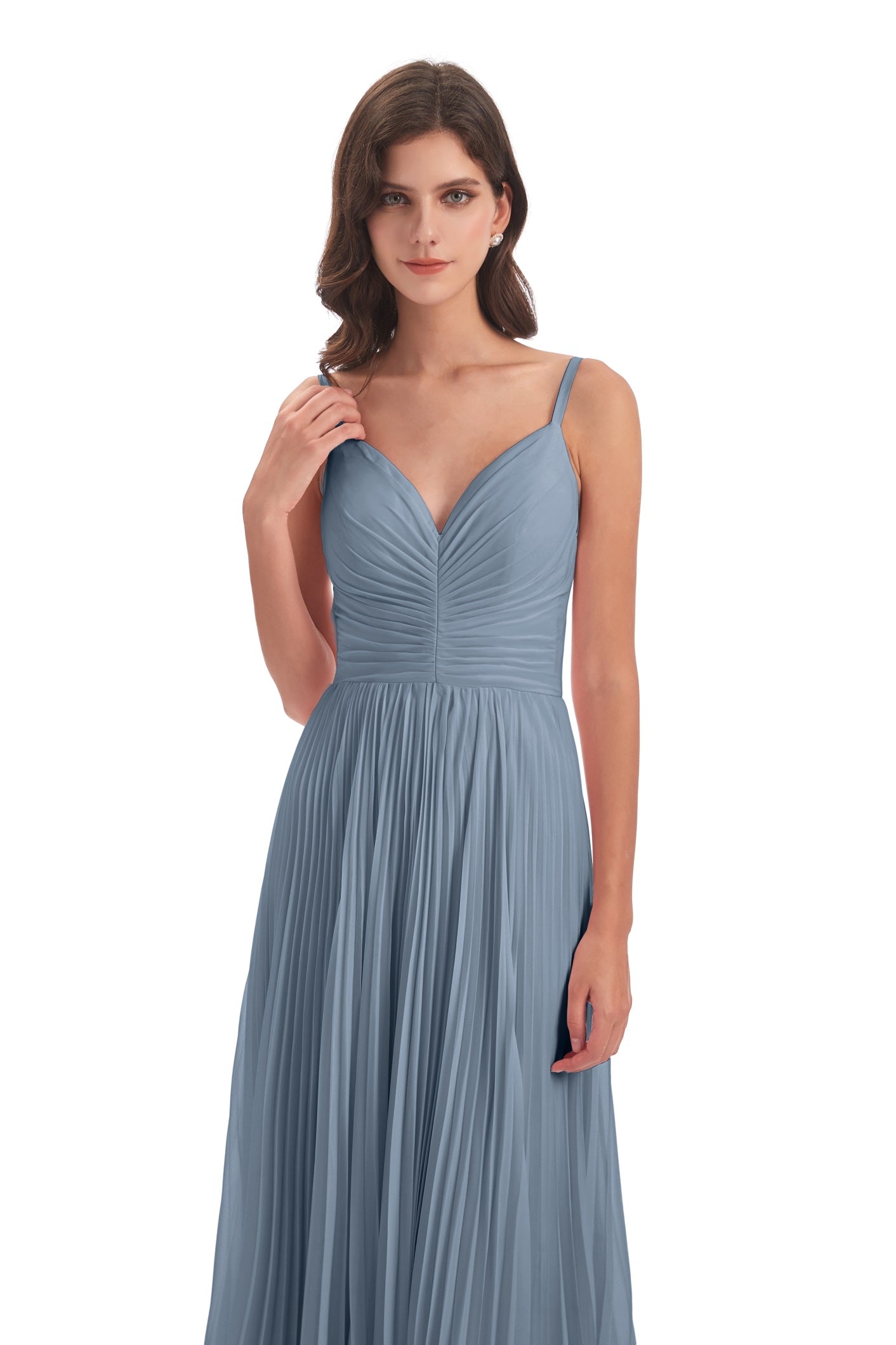 Jazlynn A-Linie Bodenlange Spaghetti-Trägern Chiffon Lange Brautjungfernkleider