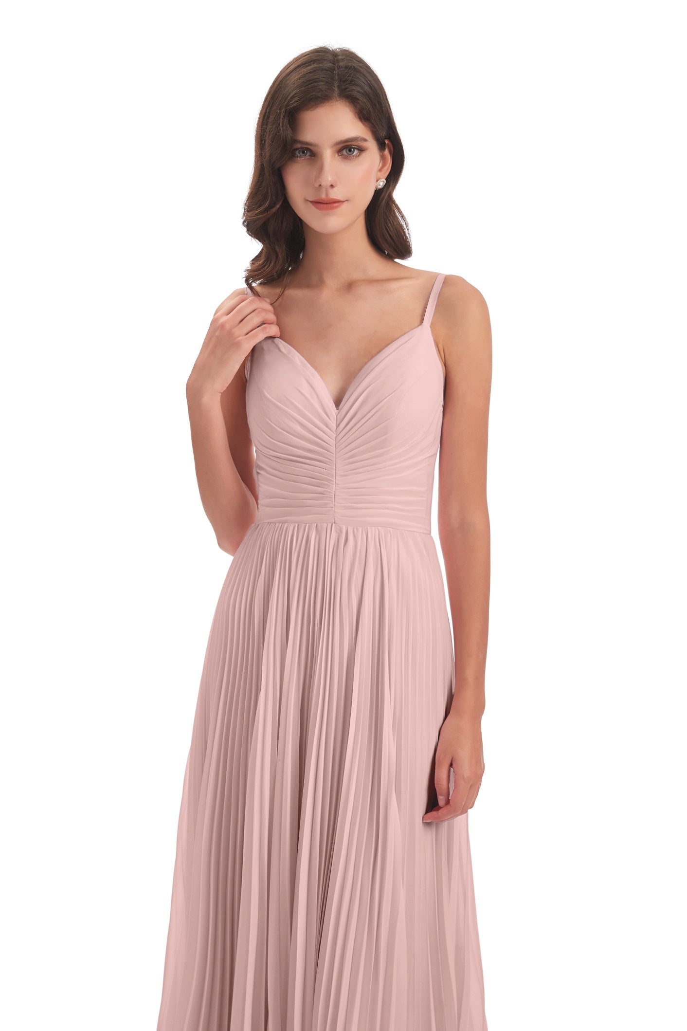 Jazlynn A-Linie Bodenlange Spaghetti-Trägern Chiffon Lange Brautjungfernkleider