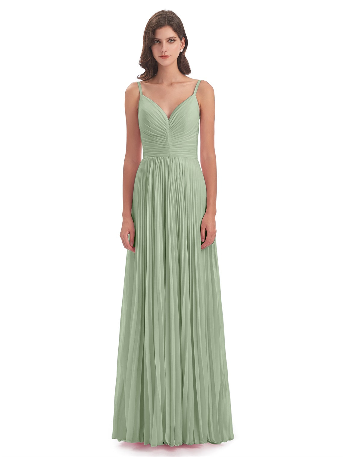 Jazlynn A-Linie Bodenlange Spaghetti-Trägern Chiffon Lange Brautjungfernkleider