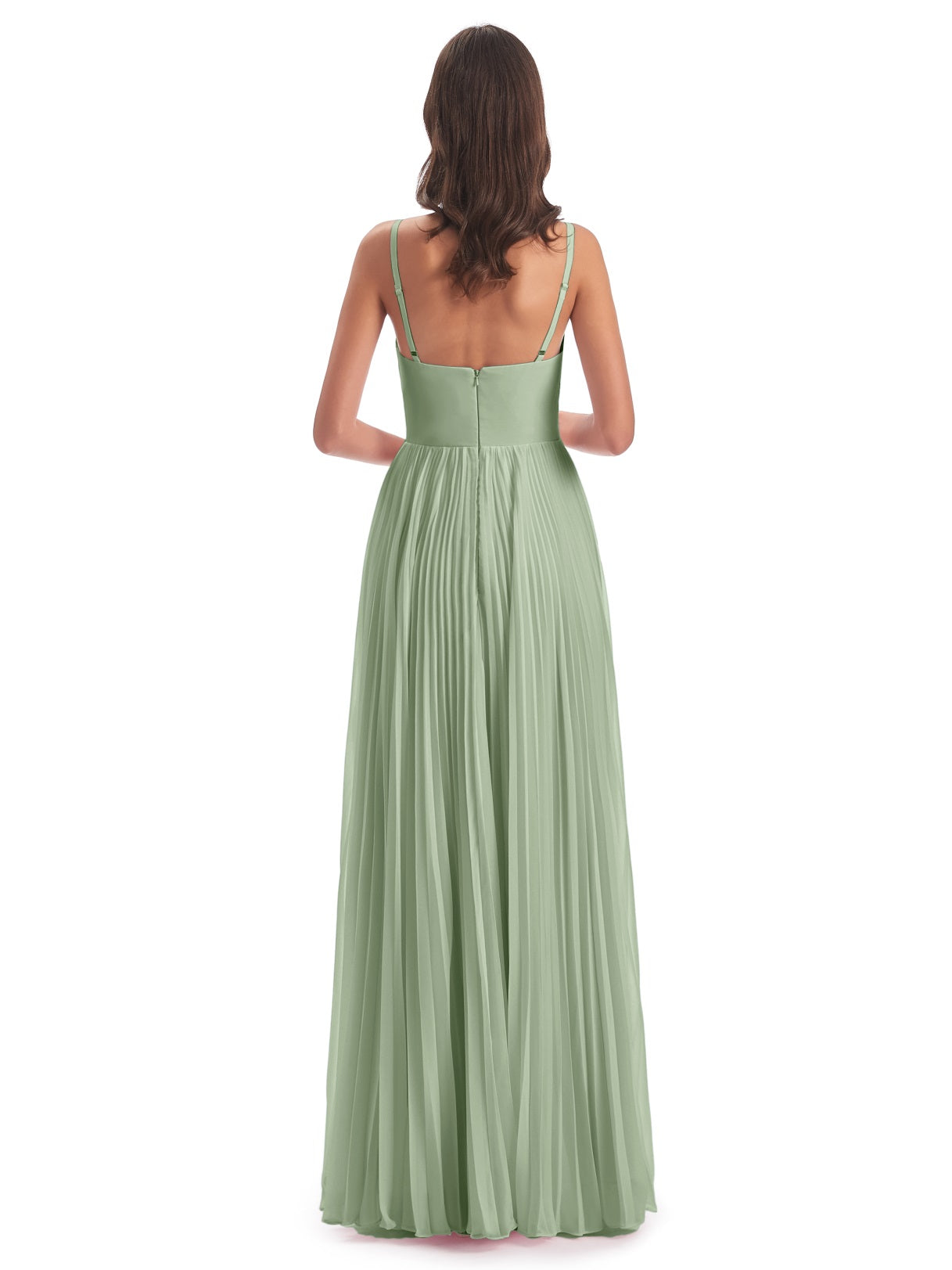 Jazlynn A-Linie Bodenlange Spaghetti-Trägern Chiffon Lange Brautjungfernkleider
