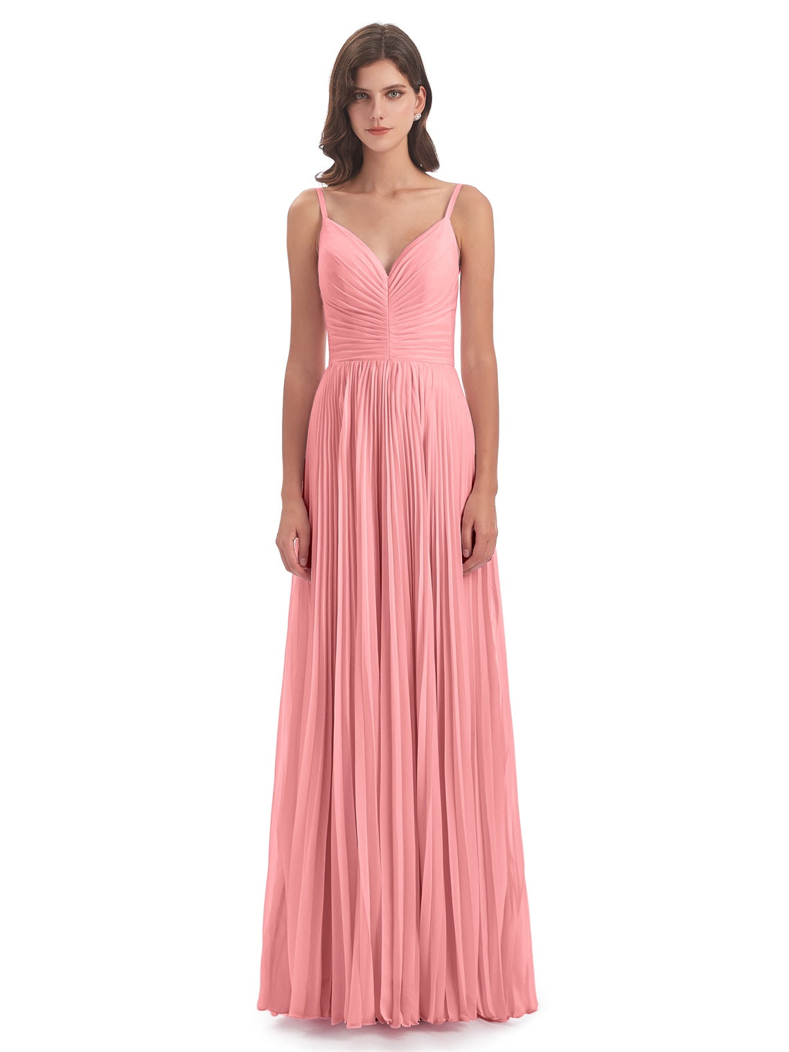 Jazlynn A-Linie Bodenlange Spaghetti-Trägern Chiffon Lange Brautjungfernkleider