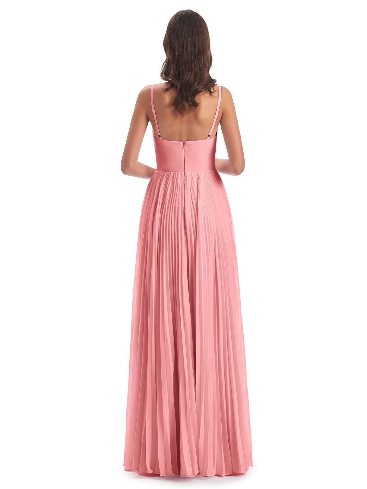 Jazlynn A-Linie Bodenlange Spaghetti-Trägern Chiffon Lange Brautjungfernkleider