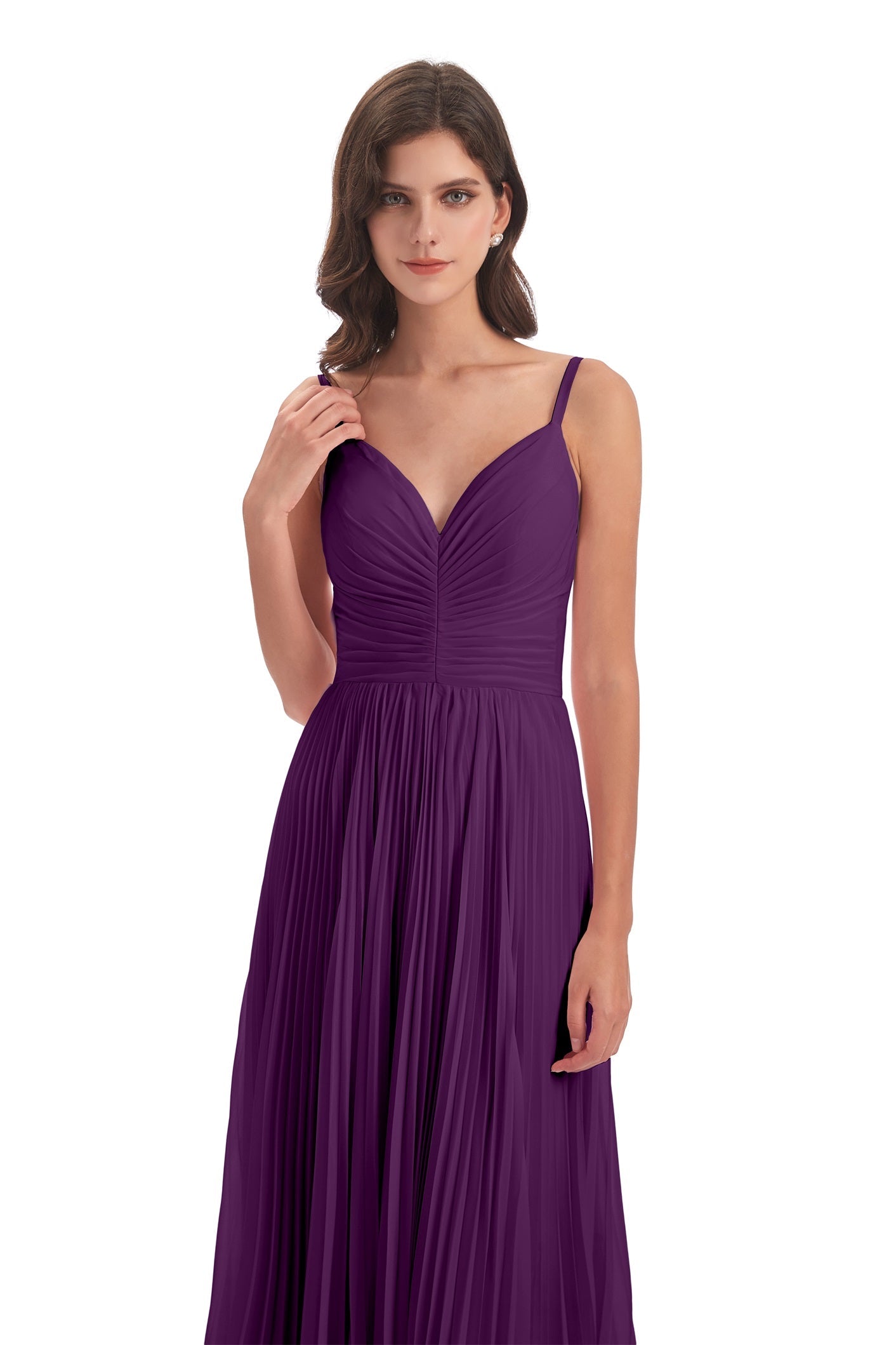 Jazlynn A-Linie Bodenlange Spaghetti-Trägern Chiffon Lange Brautjungfernkleider