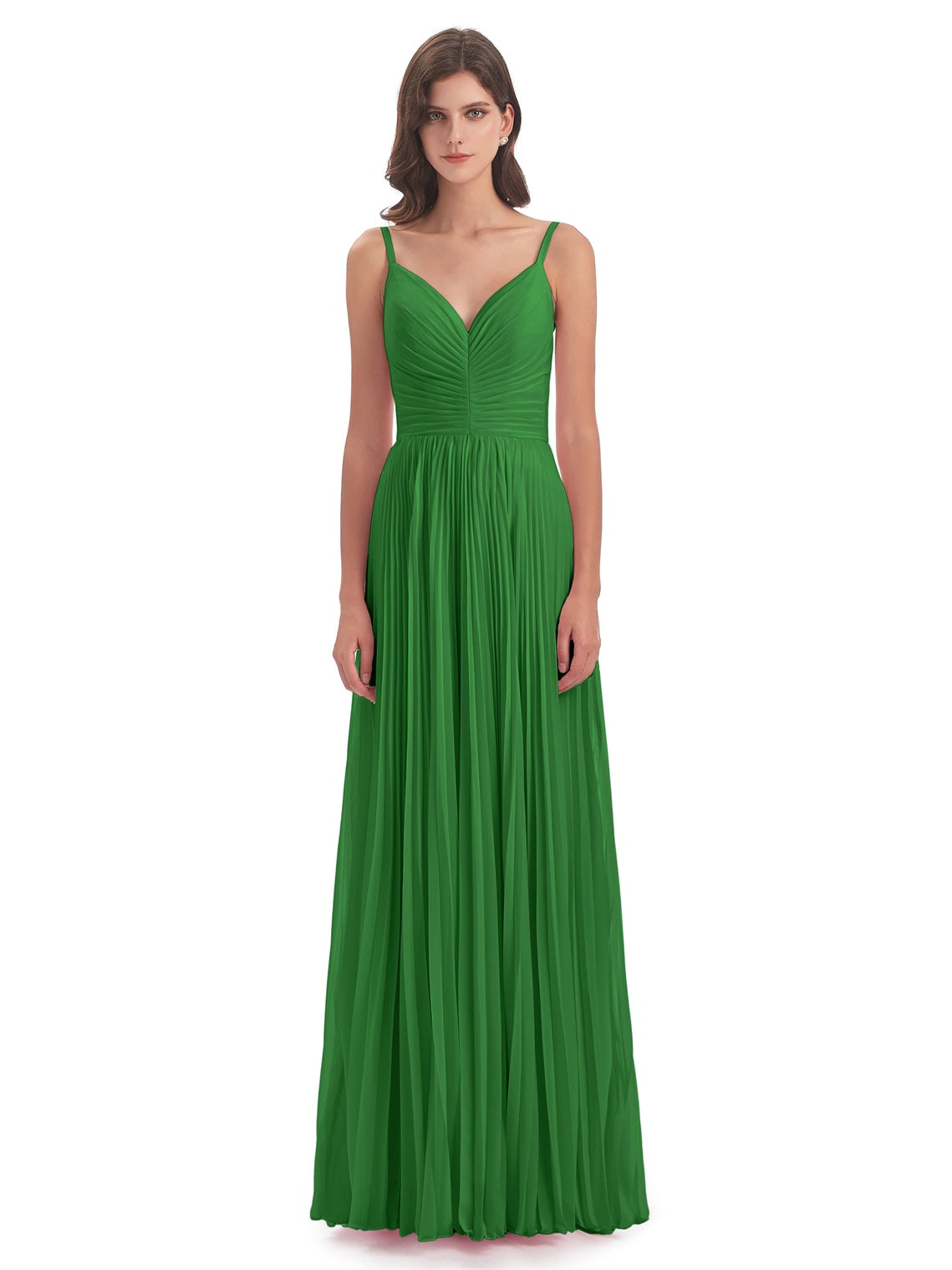 Jazlynn A-Linie Bodenlange Spaghetti-Trägern Chiffon Lange Brautjungfernkleider