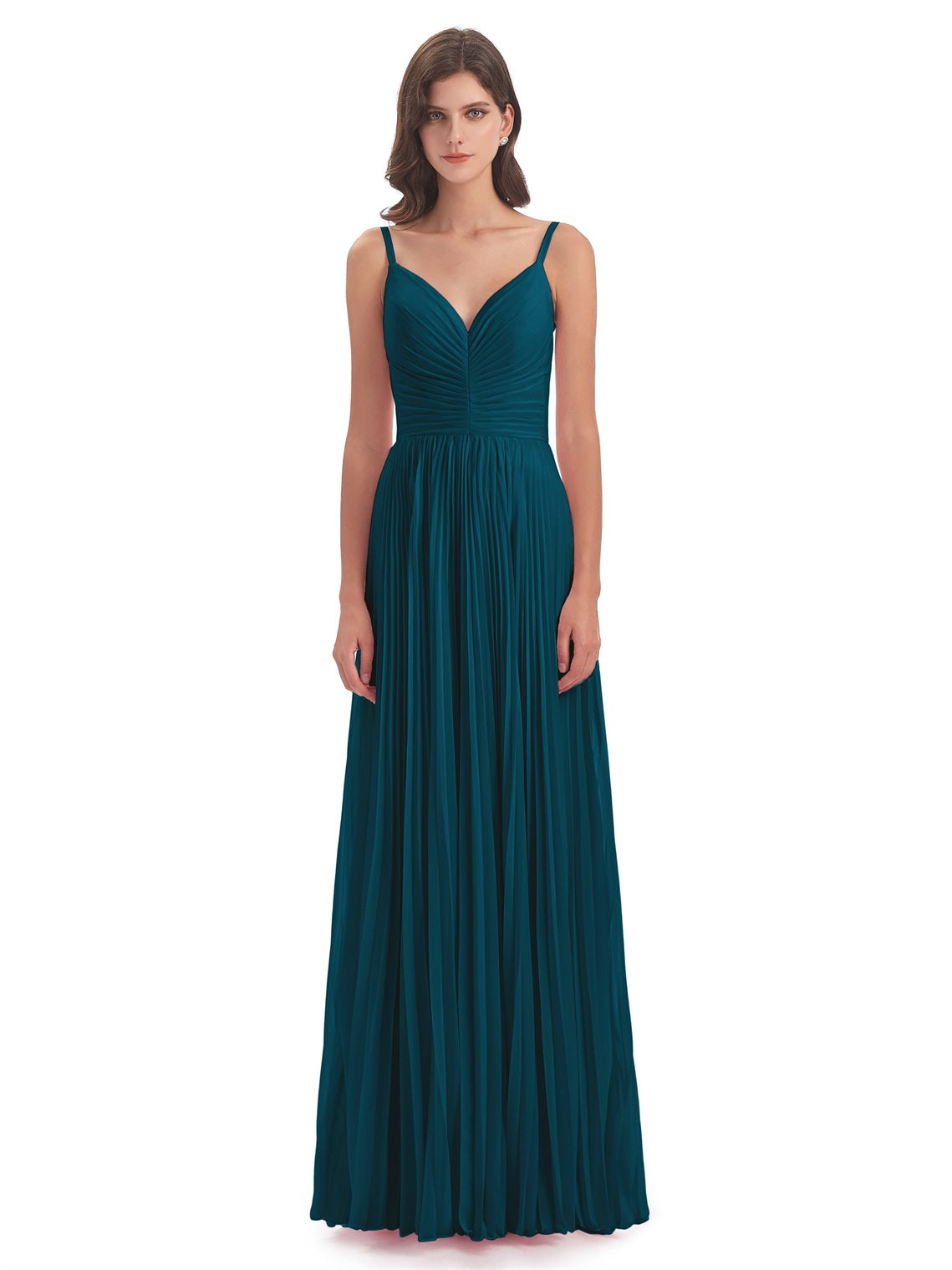 Jazlynn A-Linie Bodenlange Spaghetti-Trägern Chiffon Lange Brautjungfernkleider