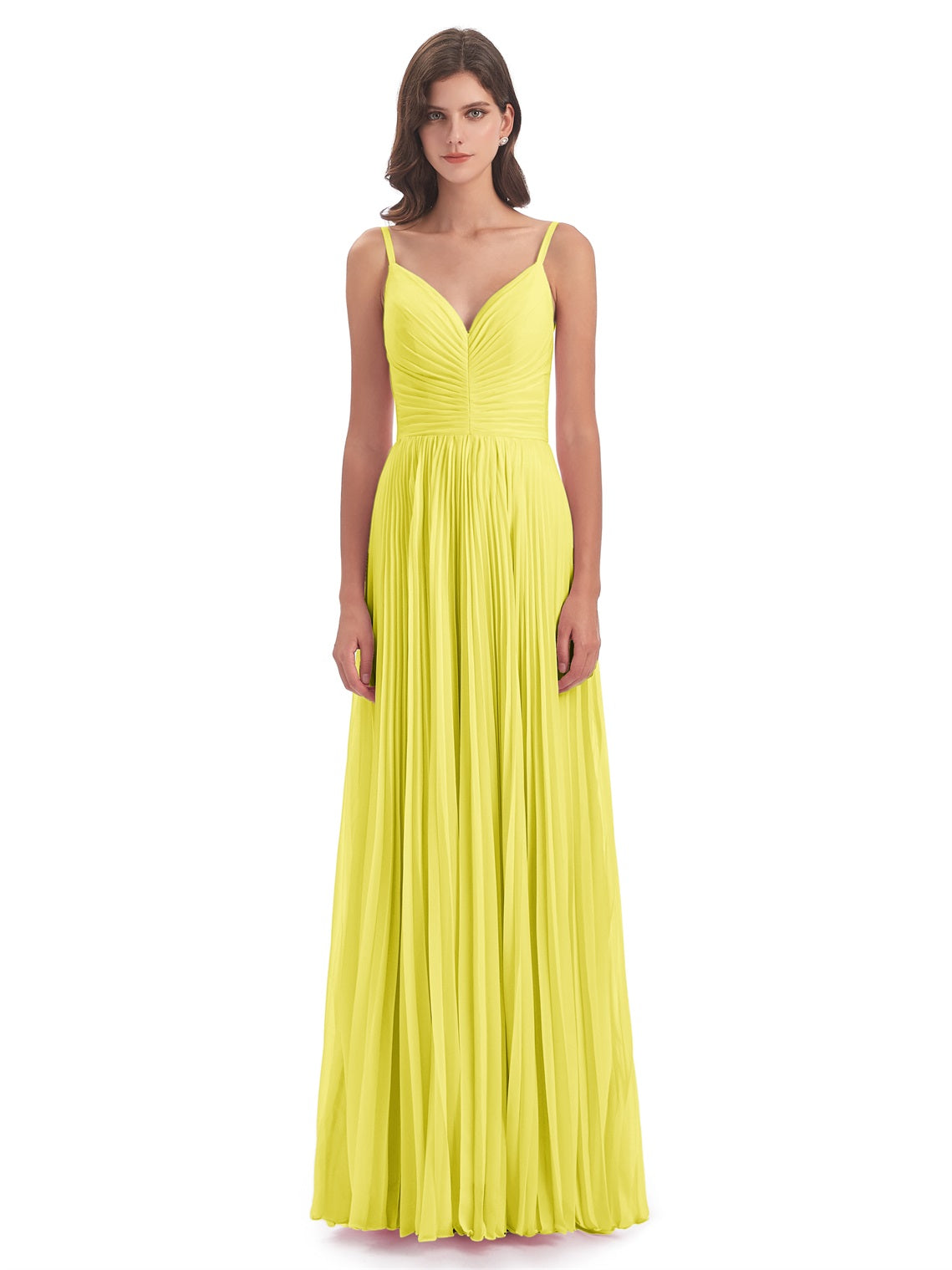 Jazlynn A-Linie Bodenlange Spaghetti-Trägern Chiffon Lange Brautjungfernkleider