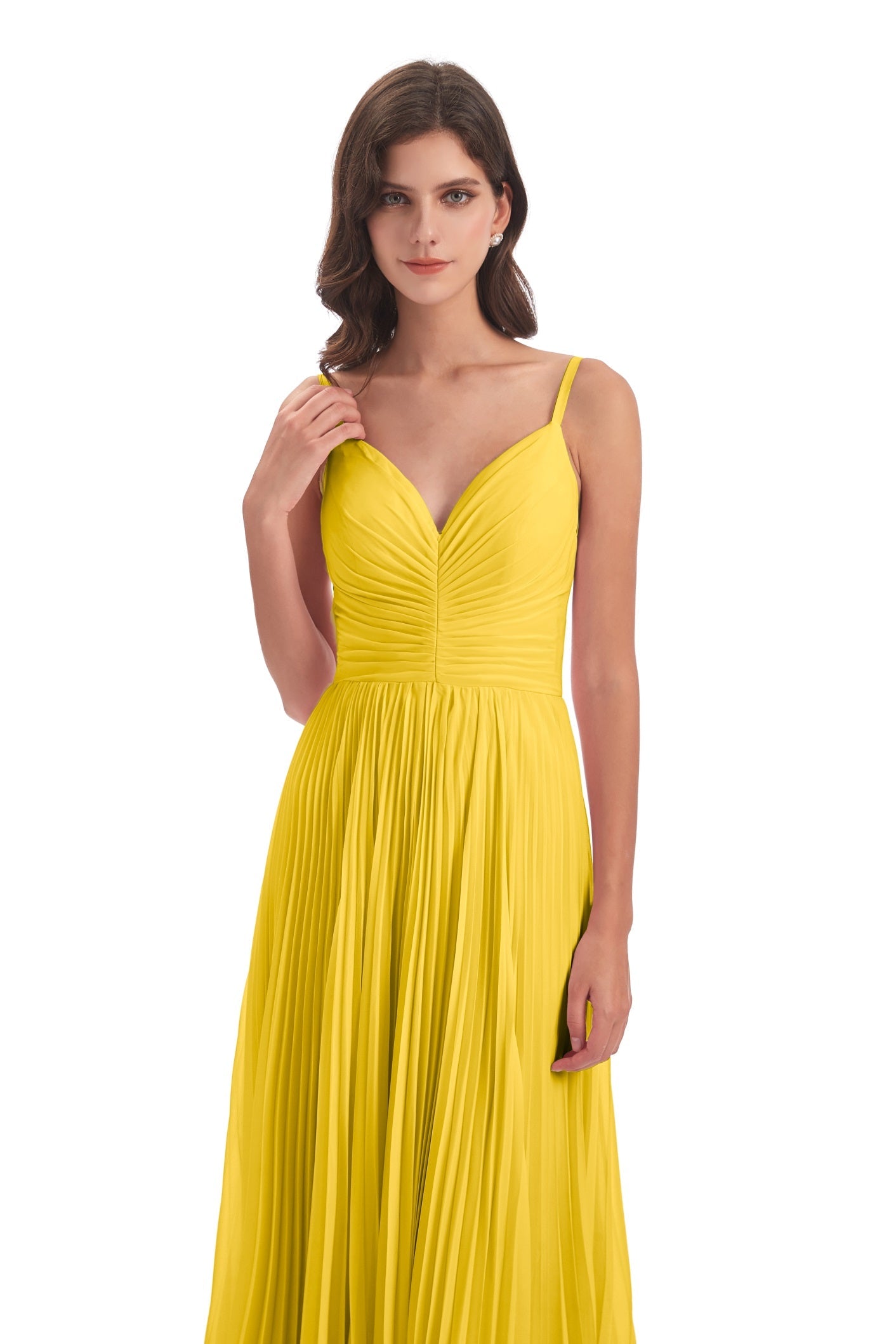 Jazlynn A-Linie Bodenlange Spaghetti-Trägern Chiffon Lange Brautjungfernkleider
