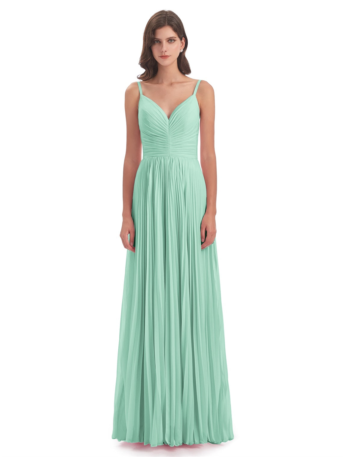 Jazlynn A-Linie Bodenlange Spaghetti-Trägern Chiffon Lange Brautjungfernkleider
