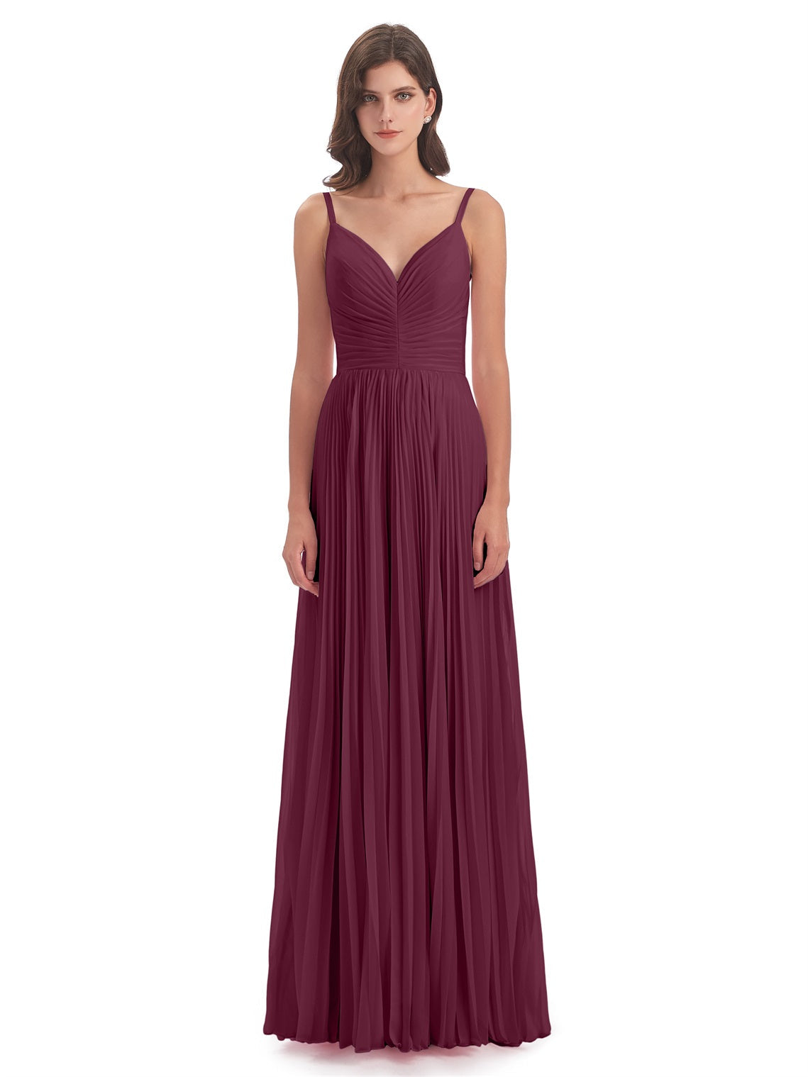 Jazlynn A-Linie Bodenlange Spaghetti-Trägern Chiffon Lange Brautjungfernkleider