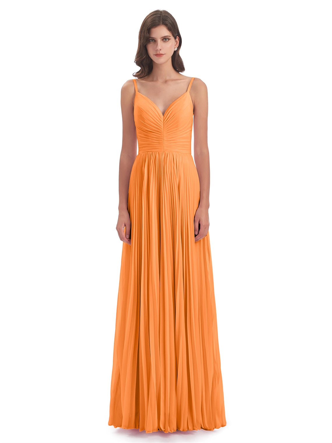 Jazlynn A-Linie Bodenlange Spaghetti-Trägern Chiffon Lange Brautjungfernkleider