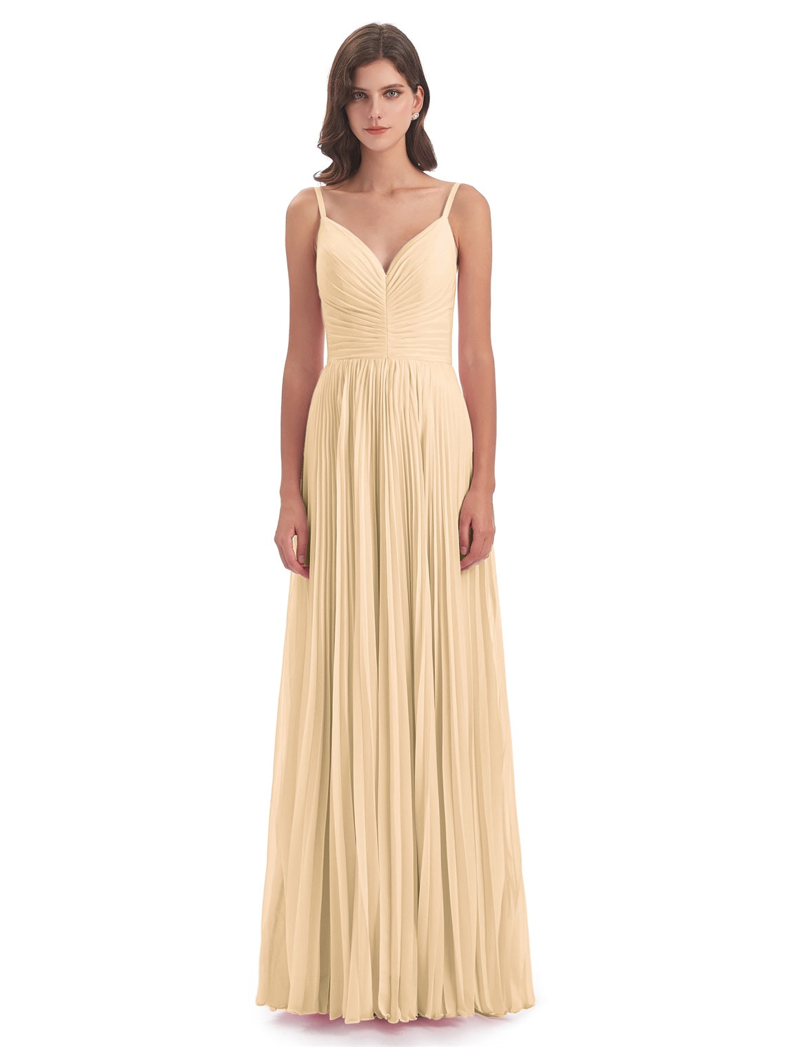 Jazlynn A-Linie Bodenlange Spaghetti-Trägern Chiffon Lange Brautjungfernkleider
