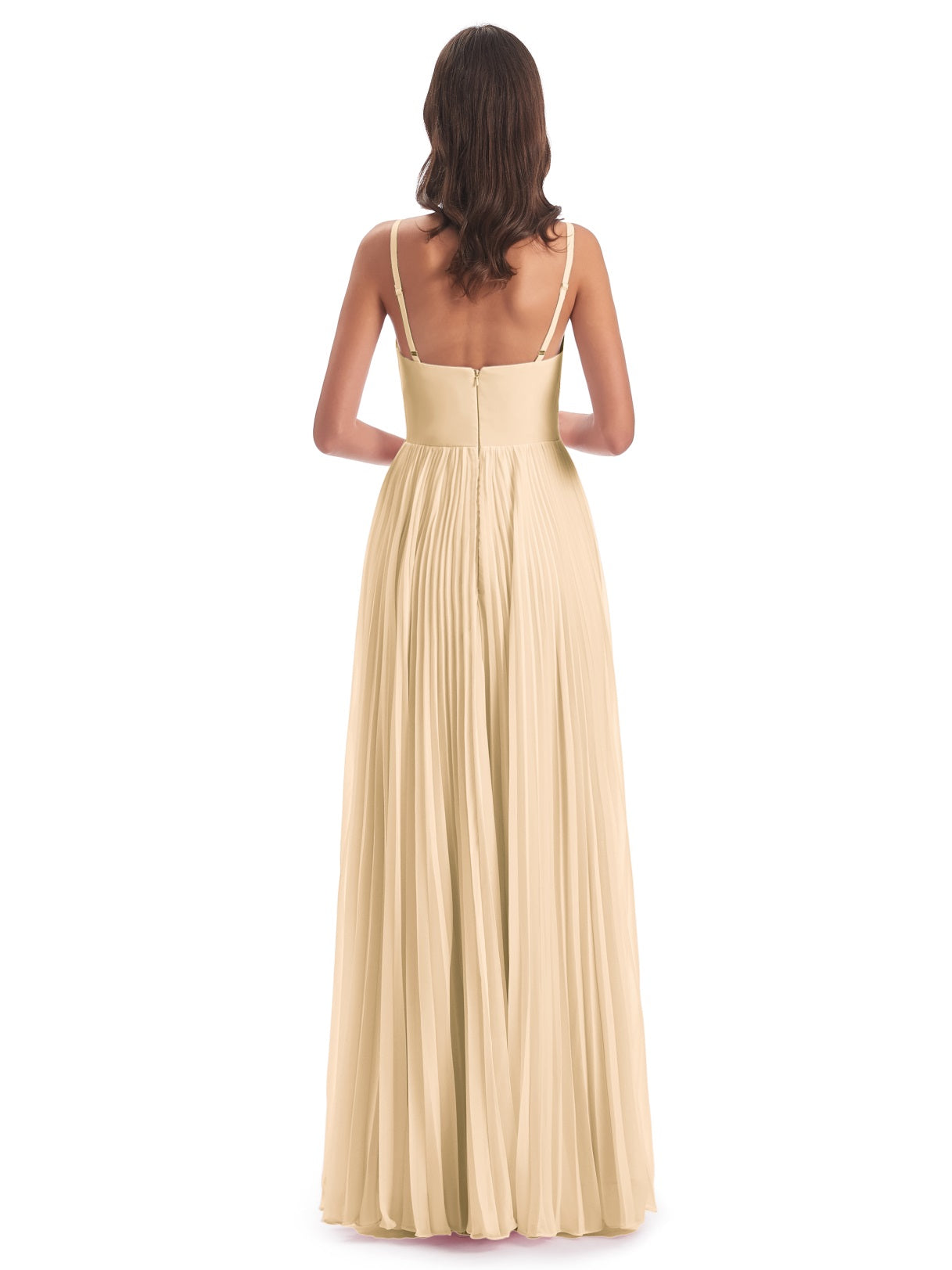 Jazlynn A-Linie Bodenlange Spaghetti-Trägern Chiffon Lange Brautjungfernkleider