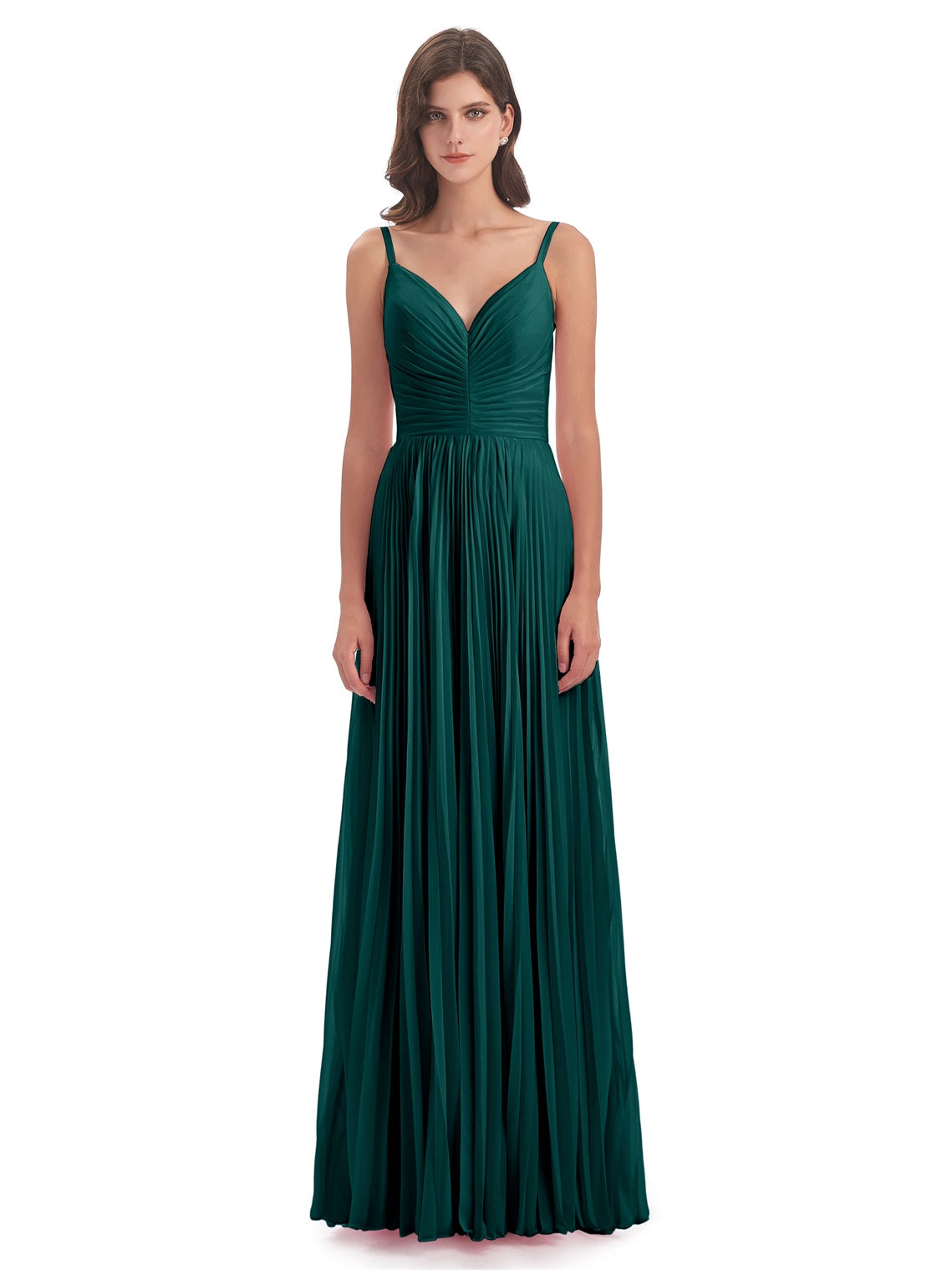 Jazlynn A-Linie Bodenlange Spaghetti-Trägern Chiffon Lange Brautjungfernkleider