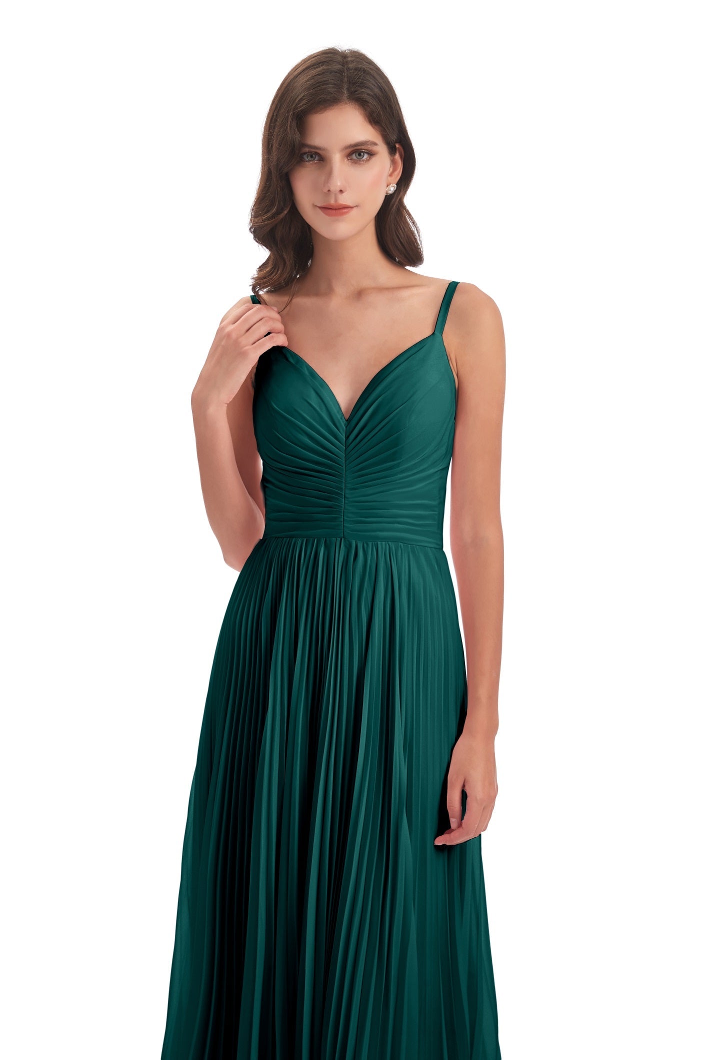 Jazlynn A-Linie Bodenlange Spaghetti-Trägern Chiffon Lange Brautjungfernkleider
