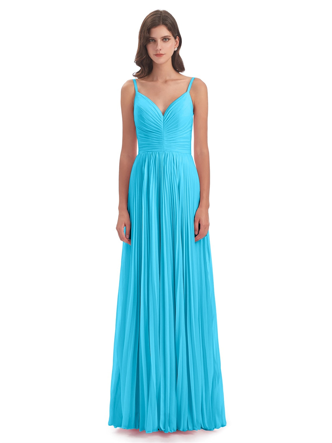 Jazlynn A-Linie Bodenlange Spaghetti-Trägern Chiffon Lange Brautjungfernkleider