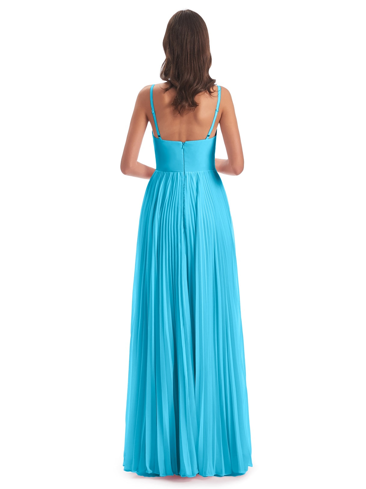 Jazlynn A-Linie Bodenlange Spaghetti-Trägern Chiffon Lange Brautjungfernkleider