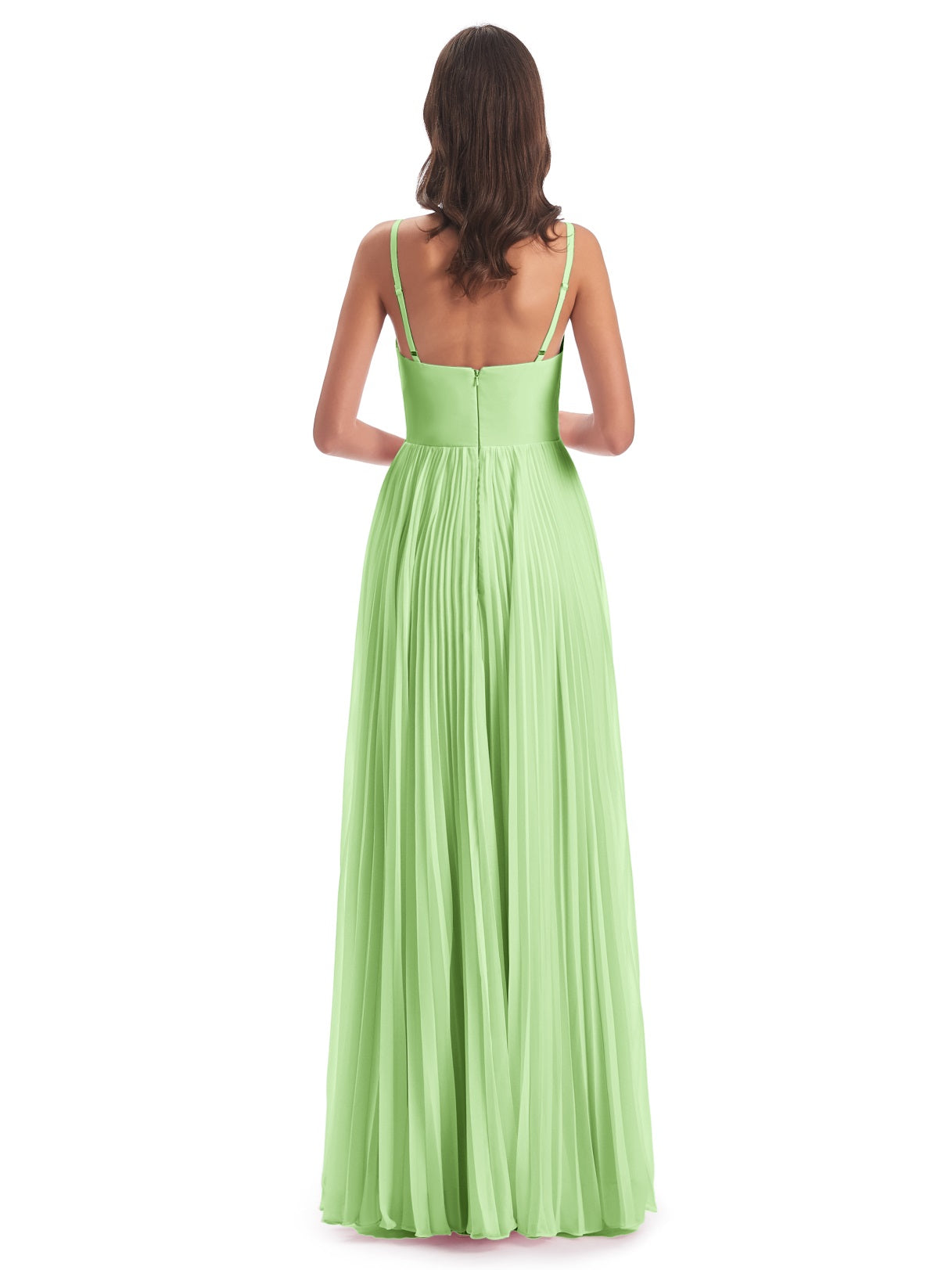 Jazlynn A-Linie Bodenlange Spaghetti-Trägern Chiffon Lange Brautjungfernkleider