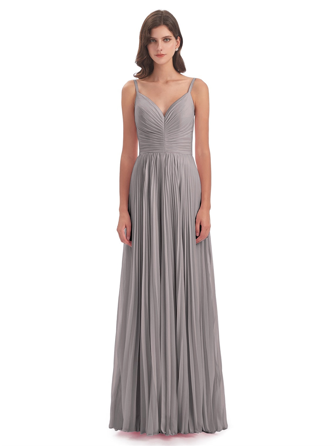 Jazlynn A-Linie Bodenlange Spaghetti-Trägern Chiffon Lange Brautjungfernkleider