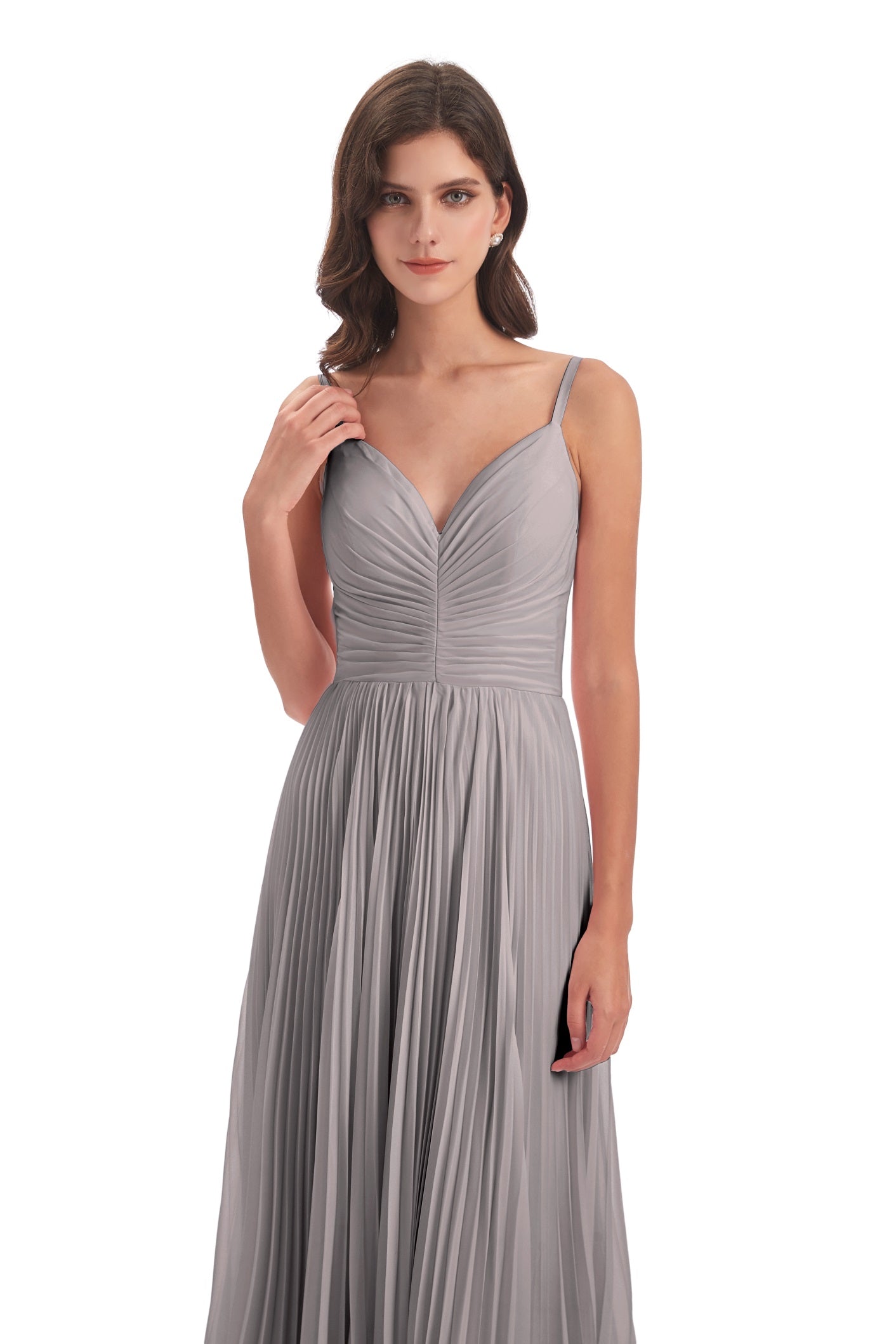 Jazlynn A-Linie Bodenlange Spaghetti-Trägern Chiffon Lange Brautjungfernkleider