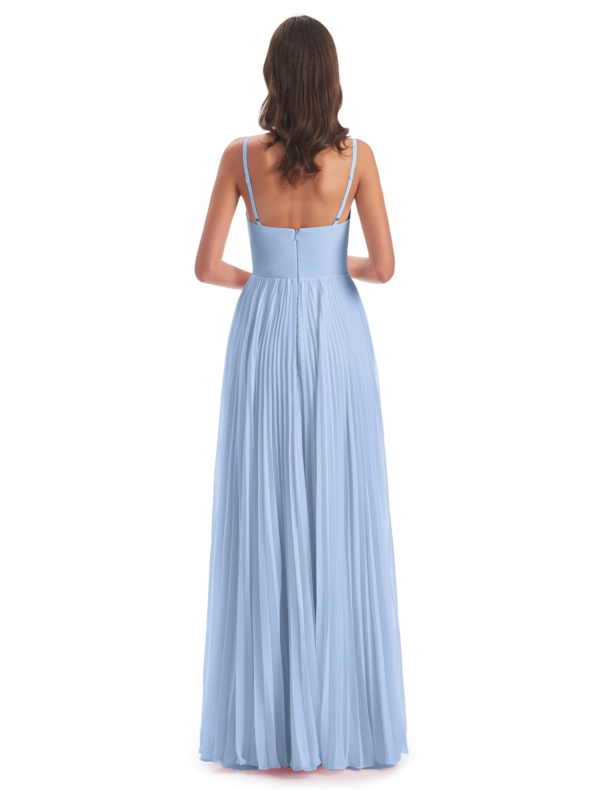 Jazlynn A-Linie Bodenlange Spaghetti-Trägern Chiffon Lange Brautjungfernkleider