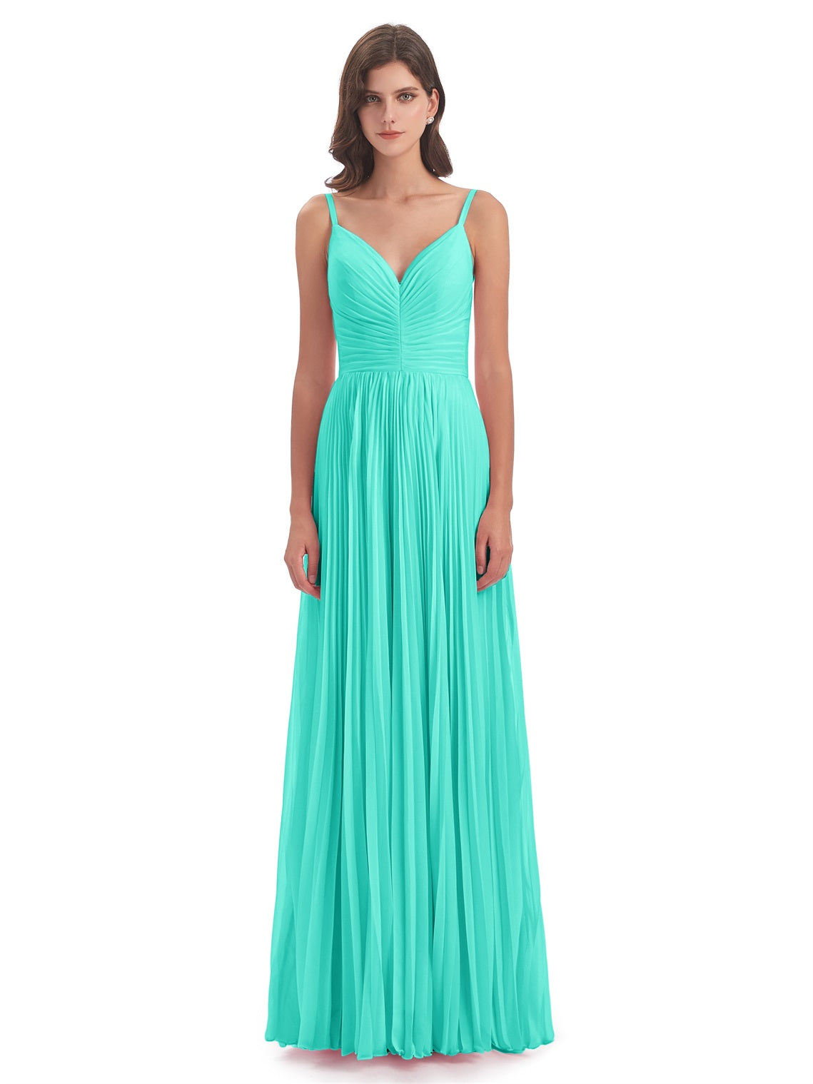 Jazlynn A-Linie Bodenlange Spaghetti-Trägern Chiffon Lange Brautjungfernkleider