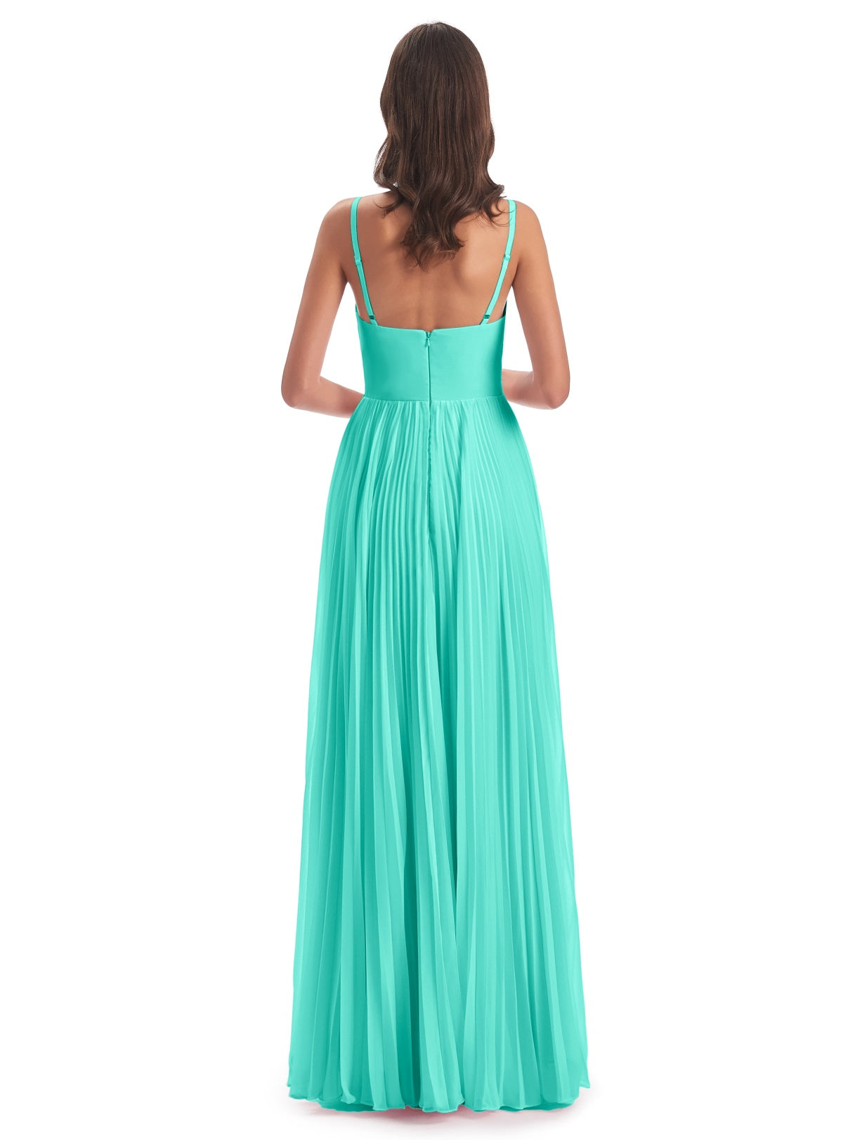 Jazlynn A-Linie Bodenlange Spaghetti-Trägern Chiffon Lange Brautjungfernkleider