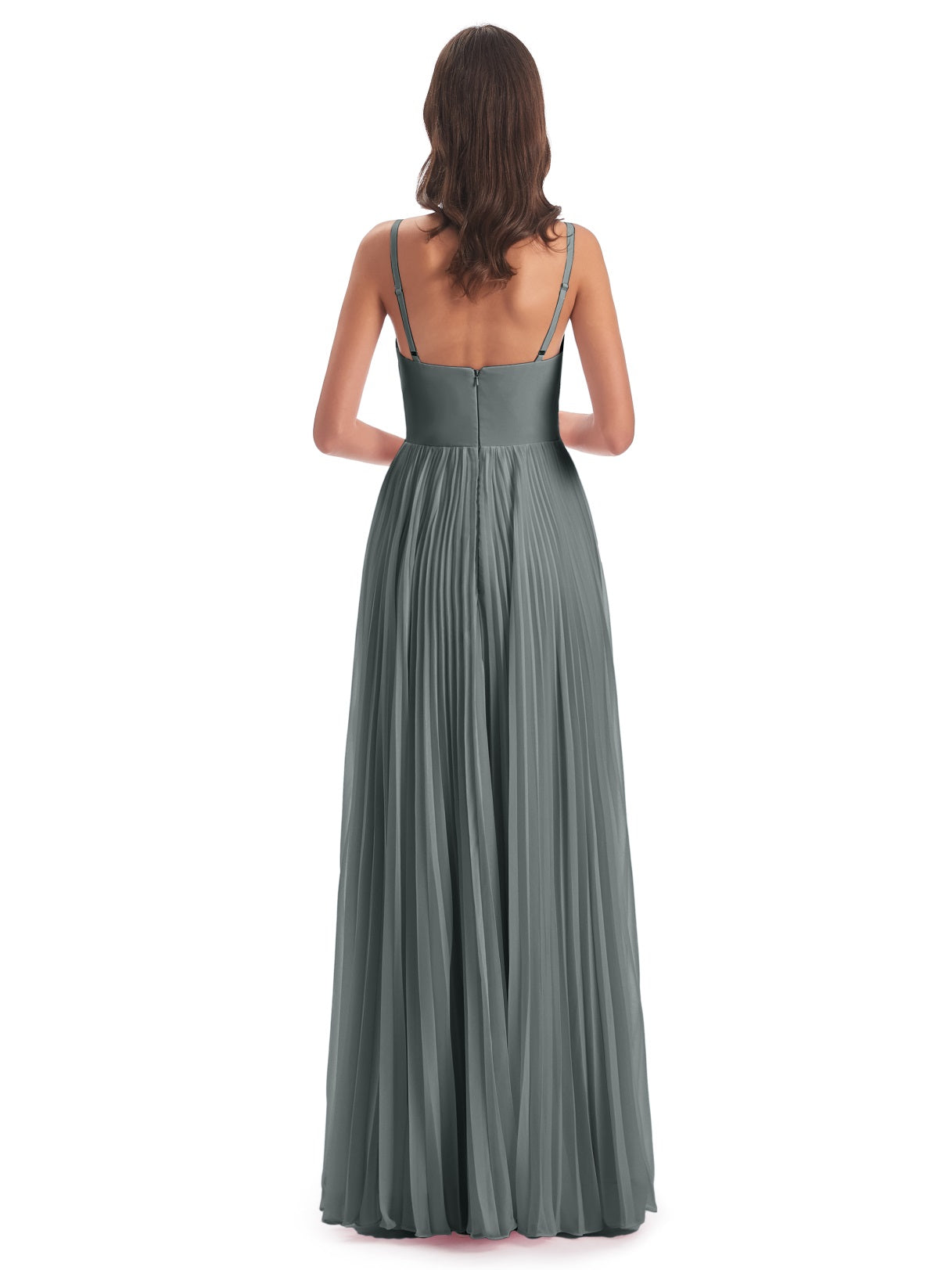Jazlynn A-Linie Bodenlange Spaghetti-Trägern Chiffon Lange Brautjungfernkleider