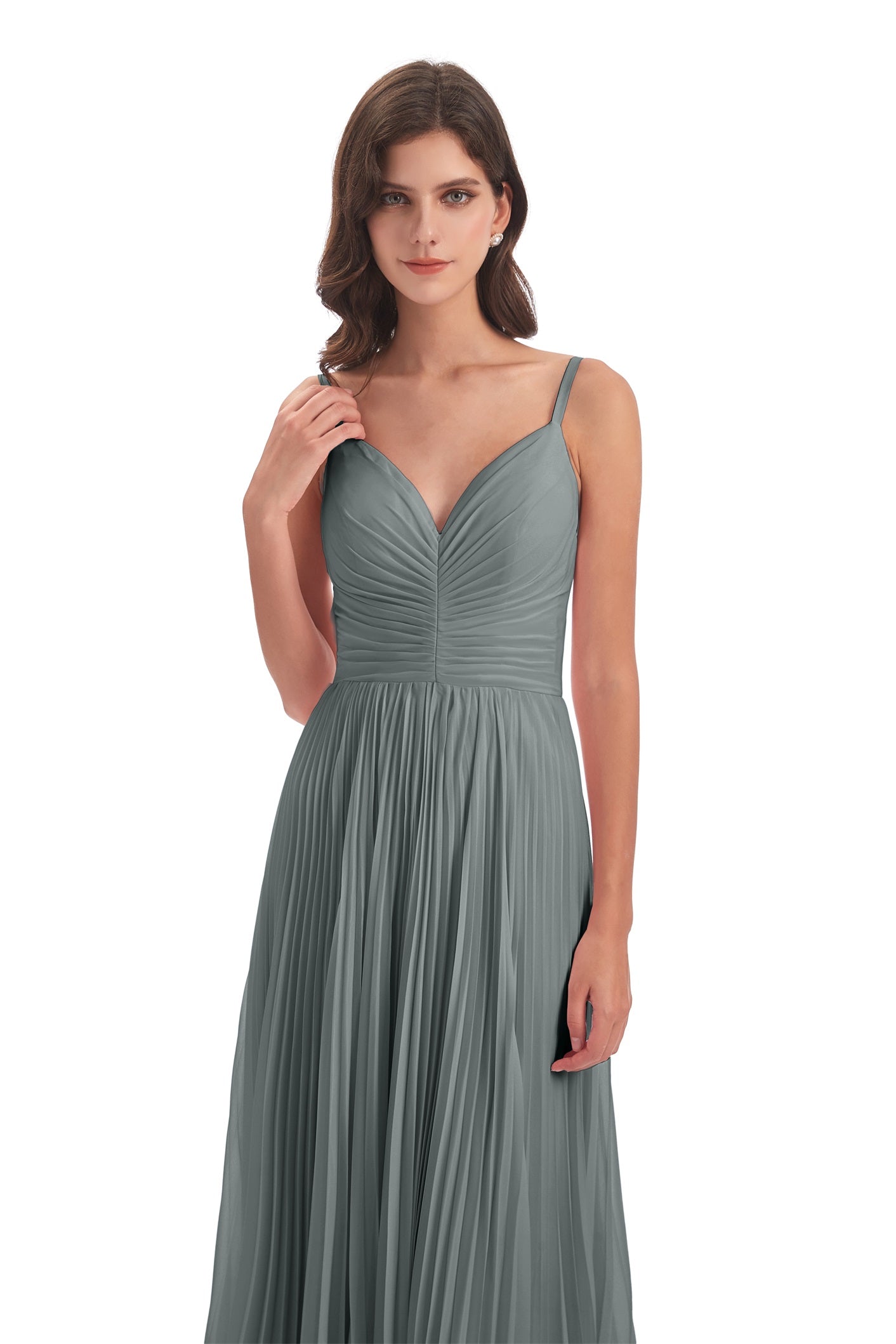 Jazlynn A-Linie Bodenlange Spaghetti-Trägern Chiffon Lange Brautjungfernkleider