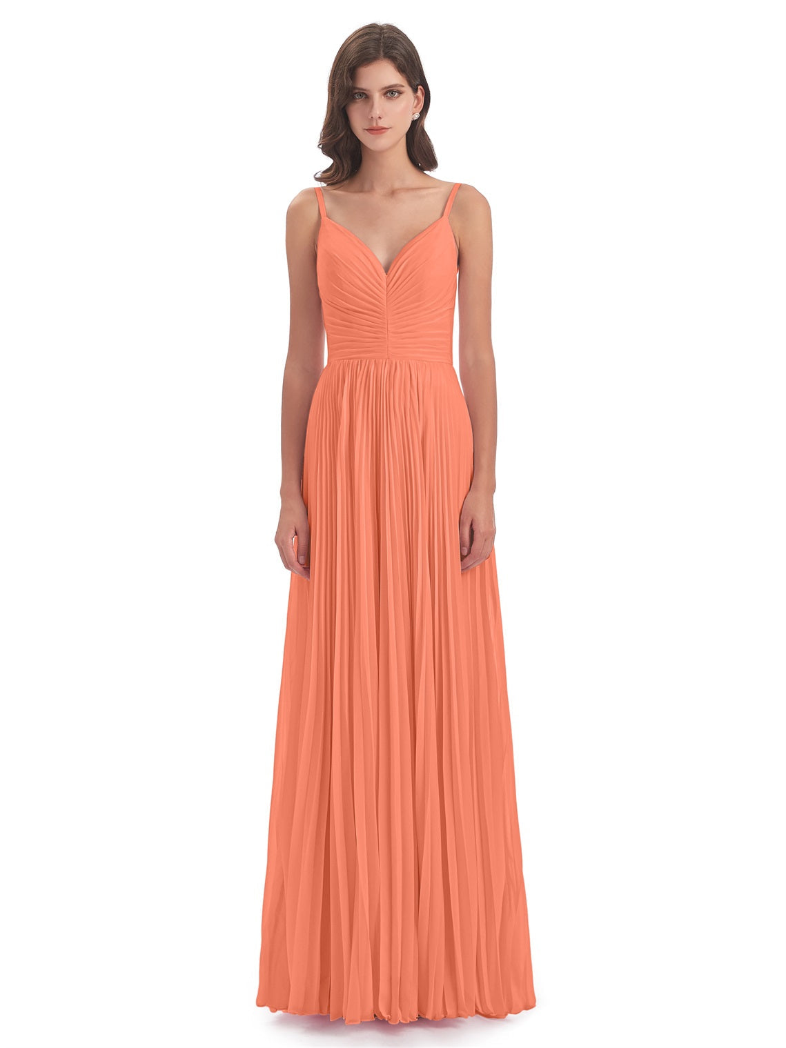 Jazlynn A-Linie Bodenlange Spaghetti-Trägern Chiffon Lange Brautjungfernkleider